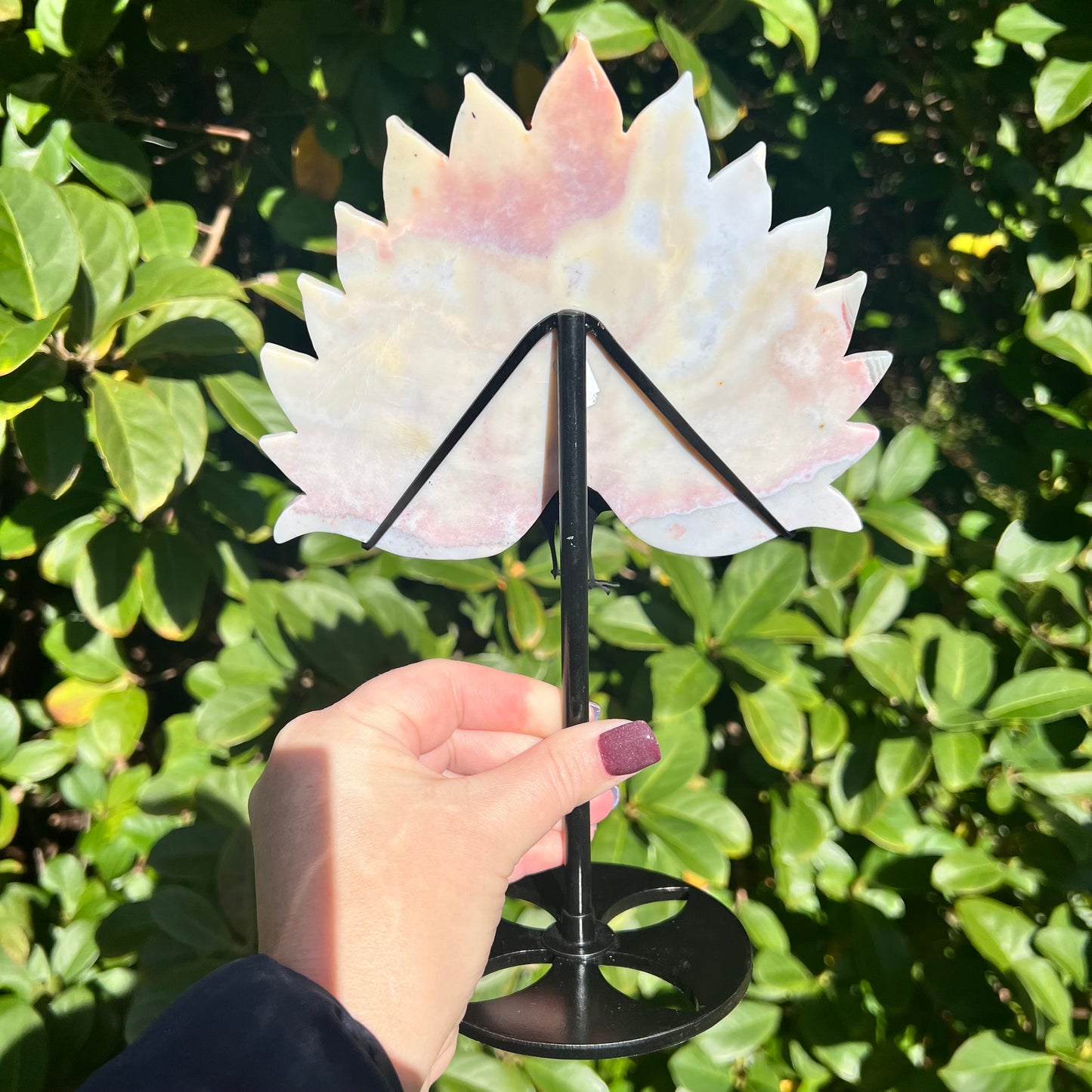 Rare Pink Calcite Peacock Crystal Wings Carving