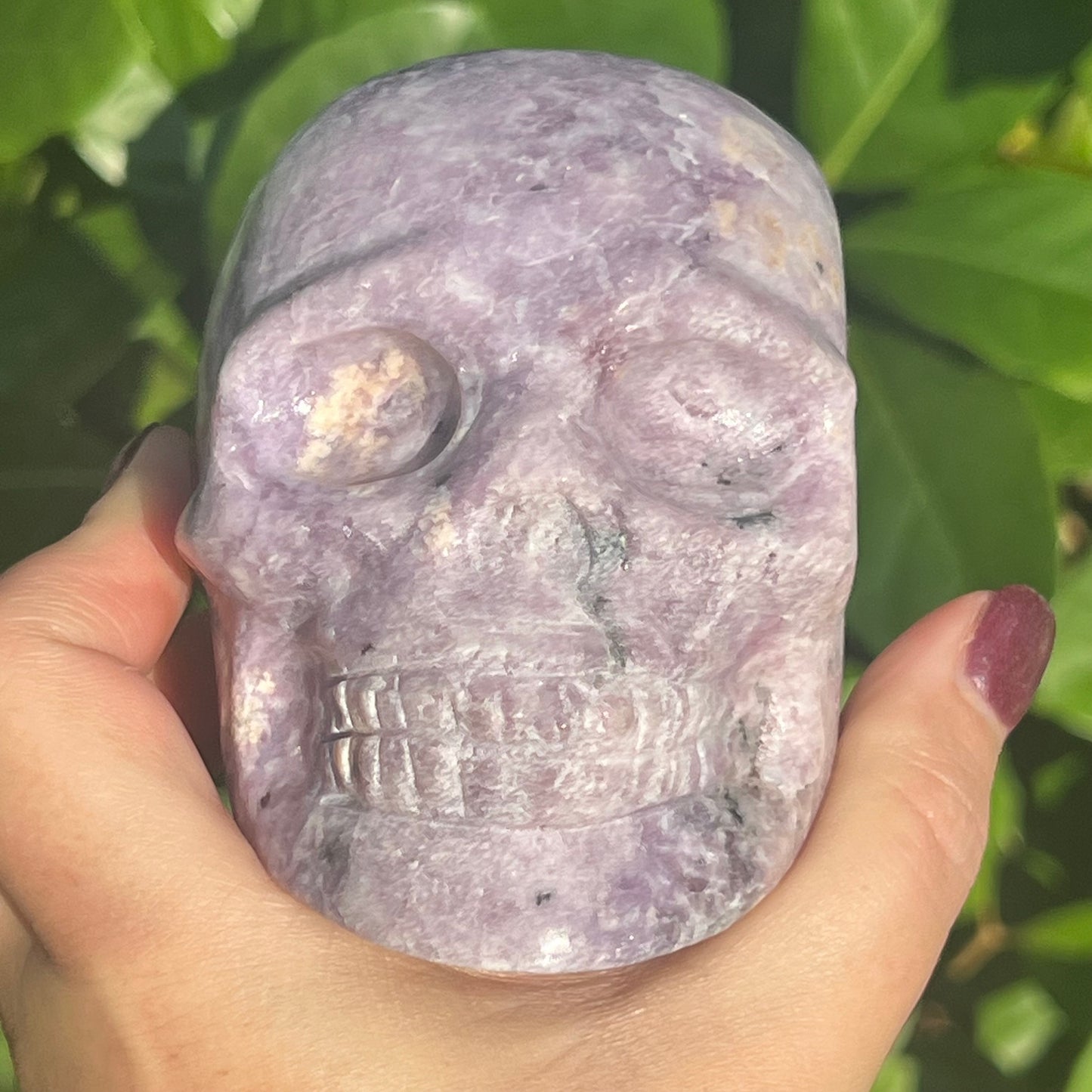 Lepidolite Crystal Skull Carving 2lbs Firm
