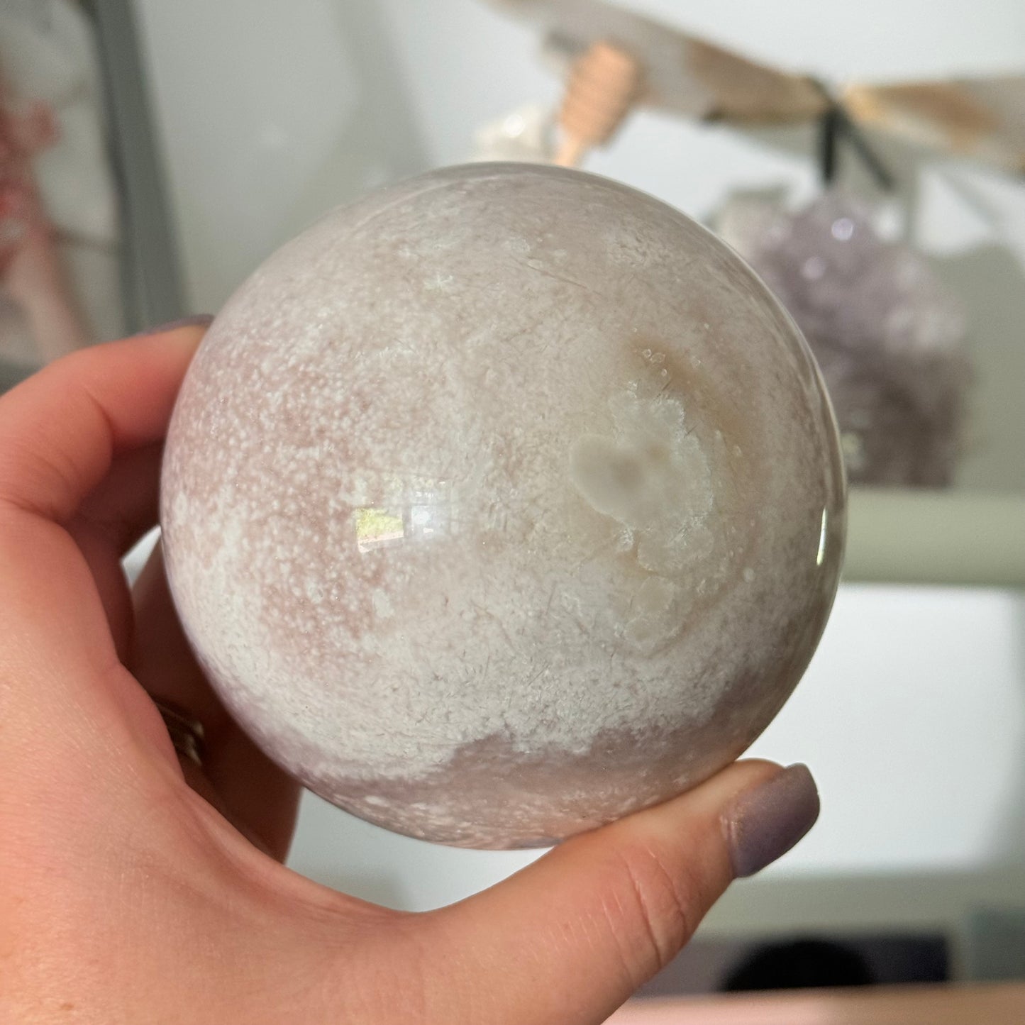 Pink Amethyst & Flower Agate Crystal Sugar Druzy Sphere