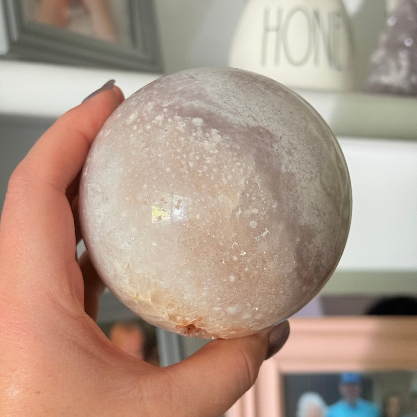 Pink Amethyst & Flower Agate Crystal Sugar Druzy Sphere