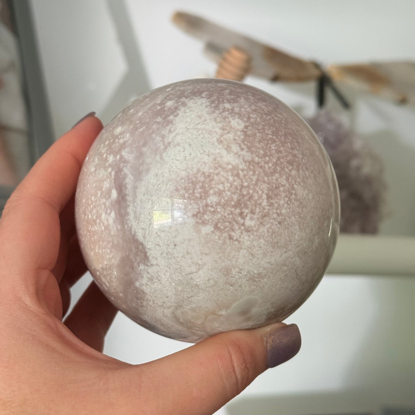 Pink Amethyst & Flower Agate Crystal Sugar Druzy Sphere
