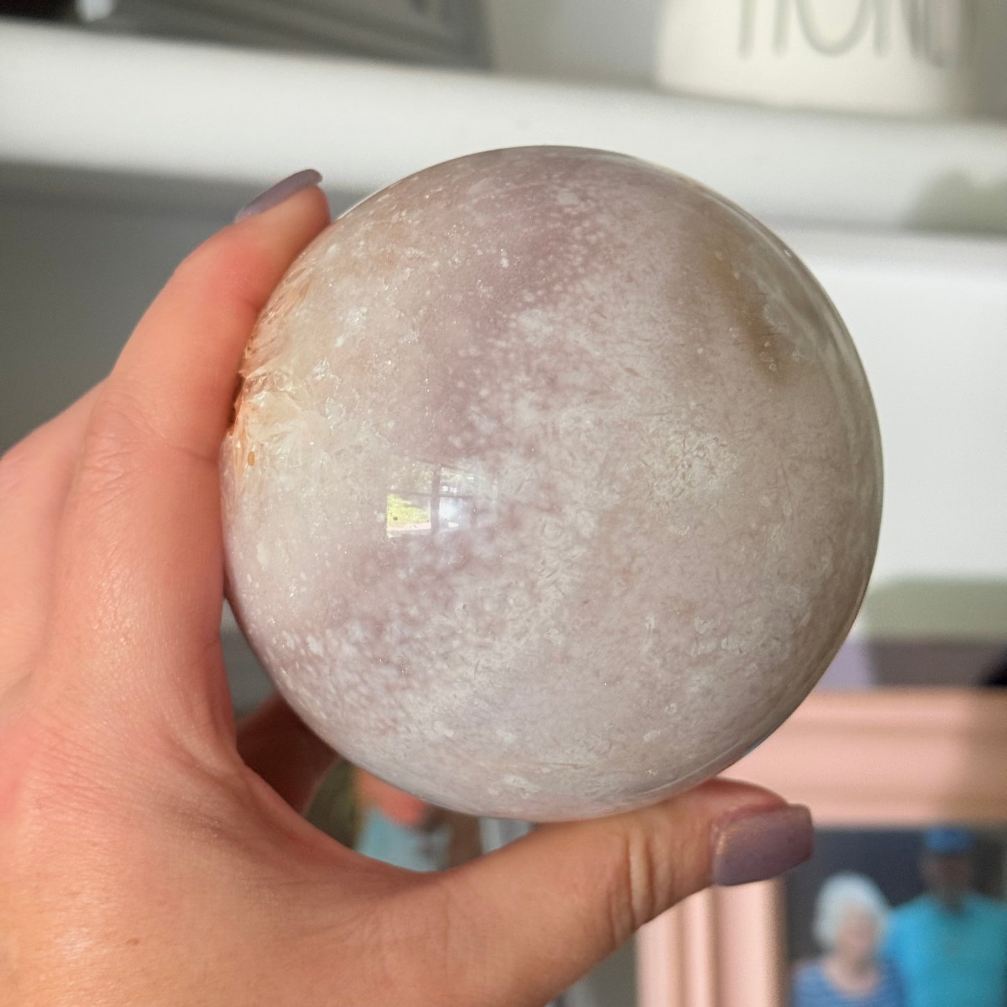 Pink Amethyst & Flower Agate Crystal Sugar Druzy Sphere