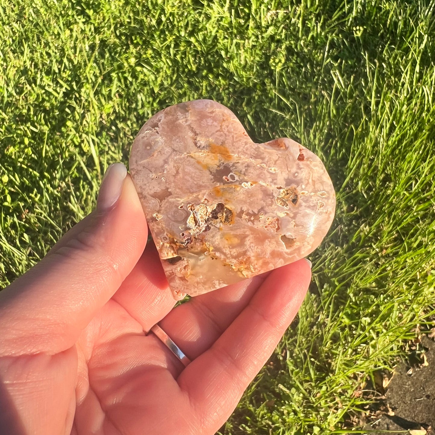 Flower Agate Crystal Heart Carving