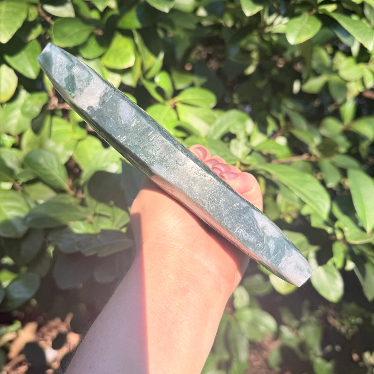 Natural Moss Agate Crystal Moon Carving