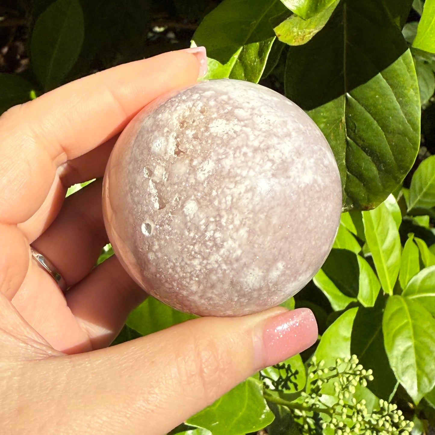 Pink Amethyst & Flower Agate Druzy Crystal Sphere