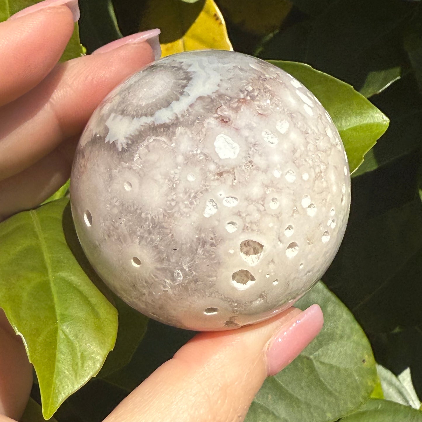 Pink Amethyst & Flower Agate Druzy Crystal Sphere