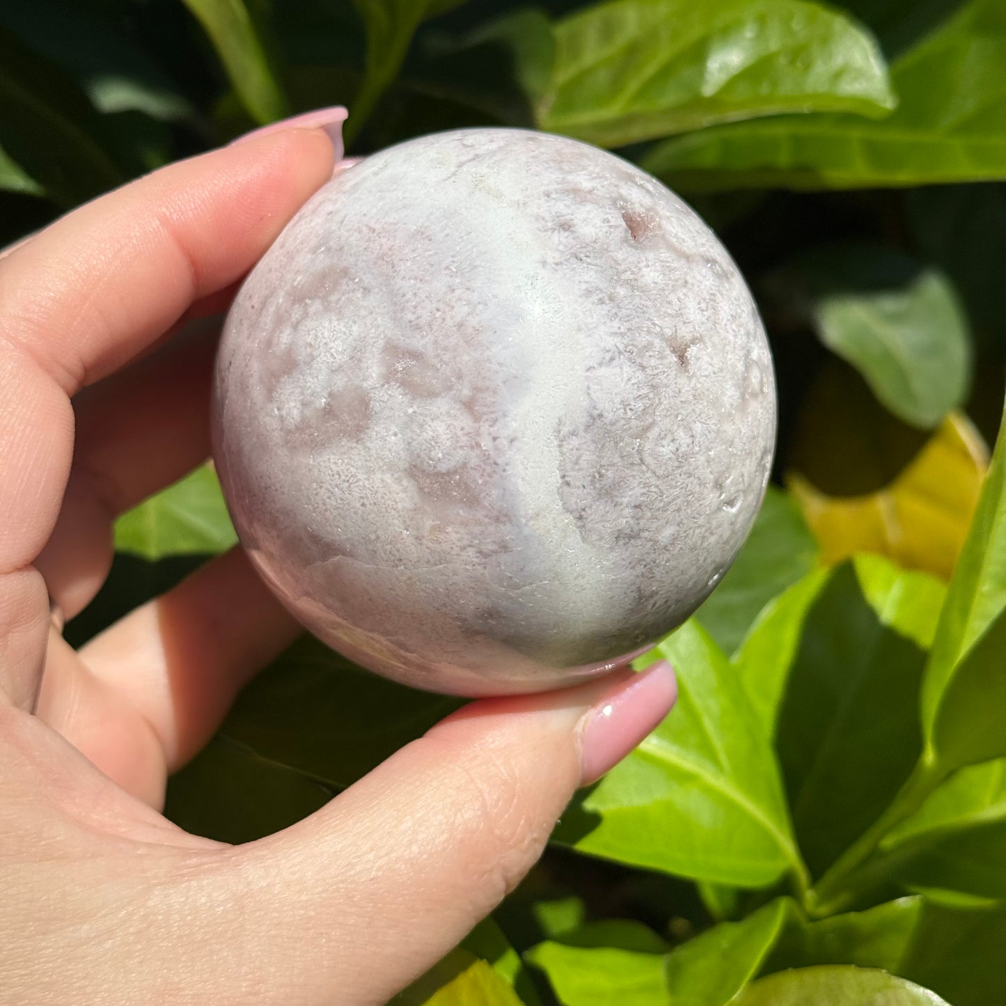 Pink Amethyst & Flower Agate Druzy Crystal Sphere