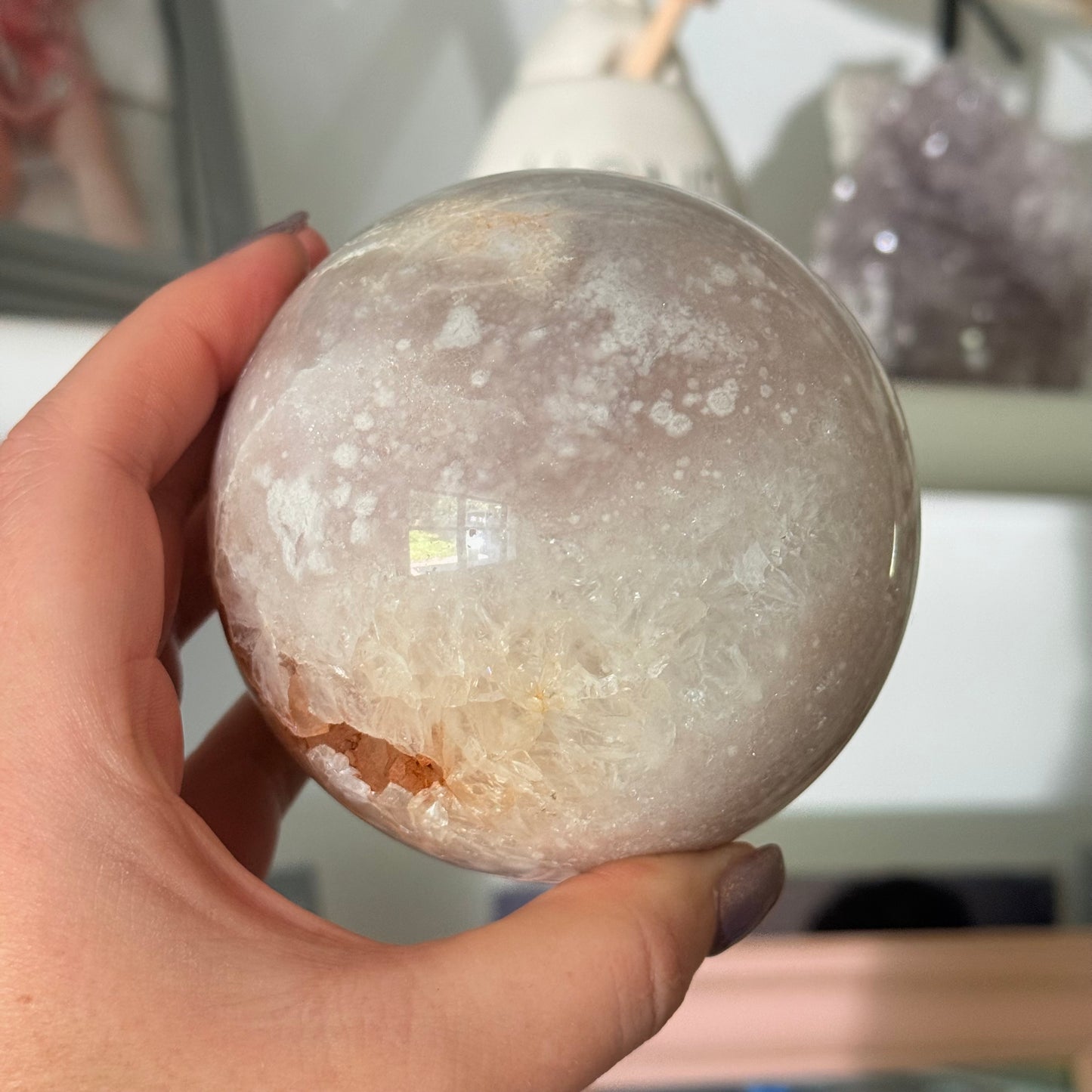 Pink Amethyst & Flower Agate Crystal Sugar Druzy Sphere