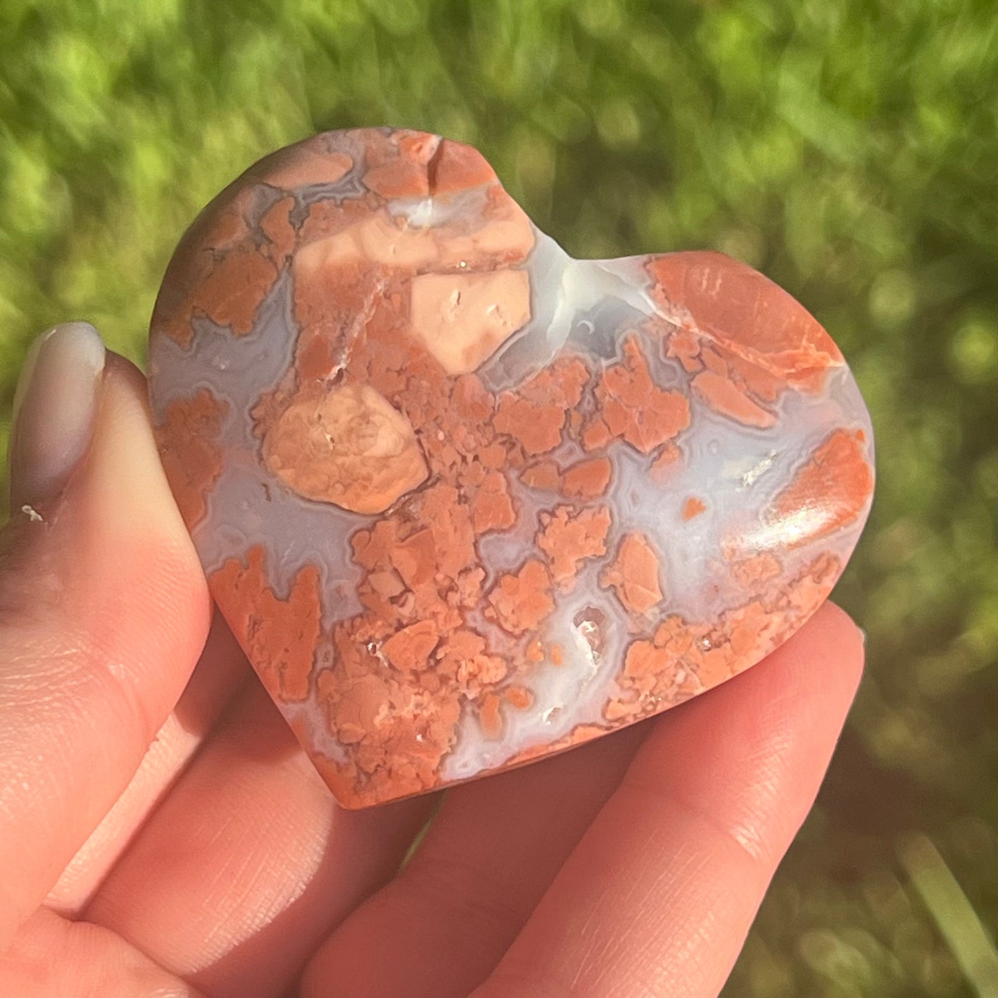 Pink Agate Crystal Heart Carving