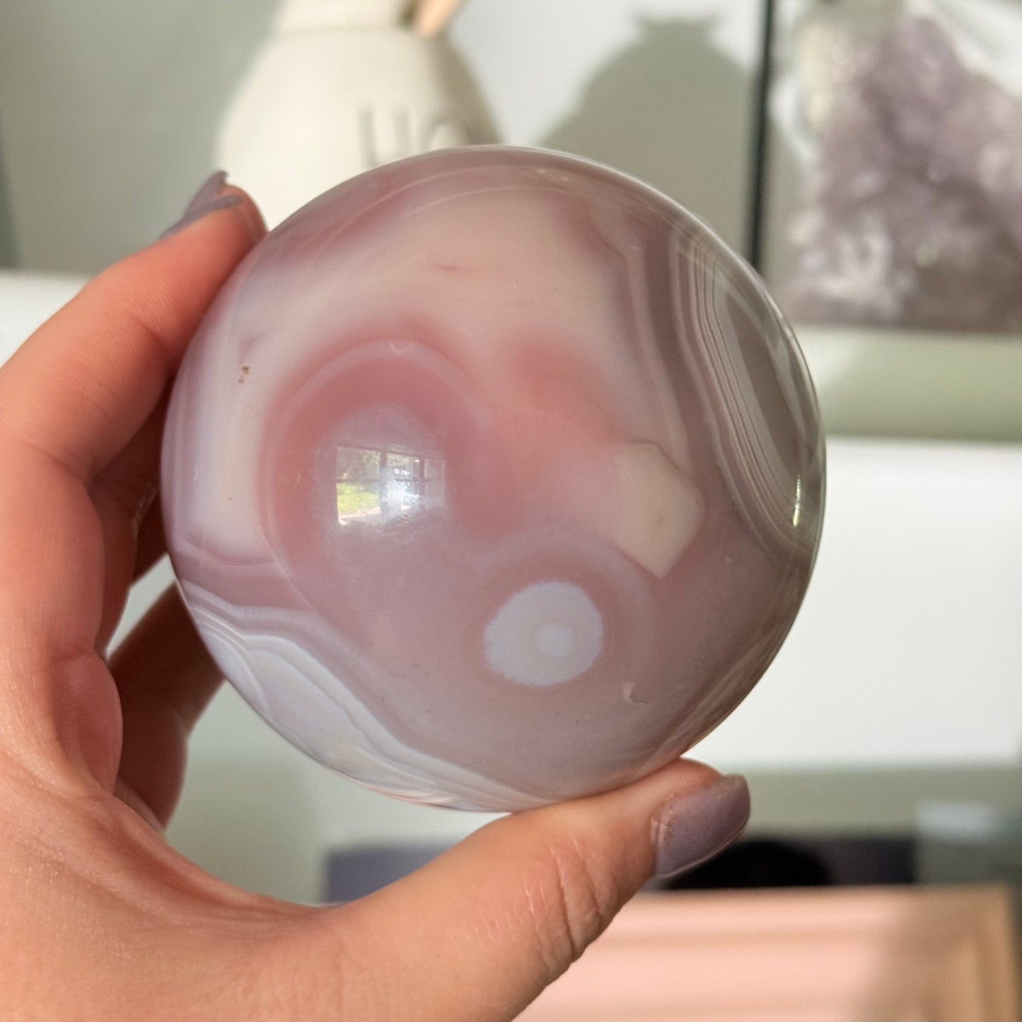 Druzy Pink Jelly Agate Crystal Sphere