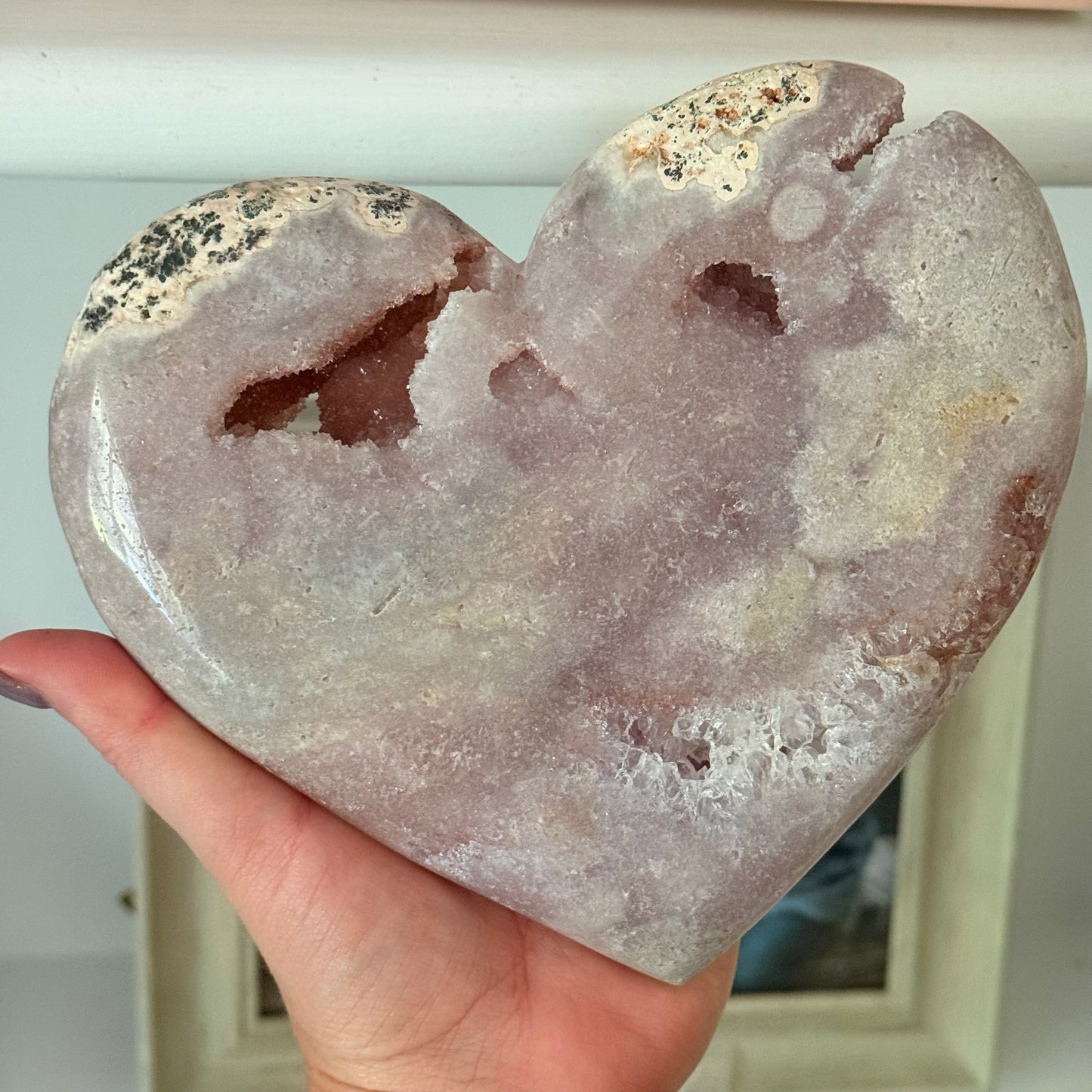 Pink Amethyst & Flower Agate Druzy Crystal Heart