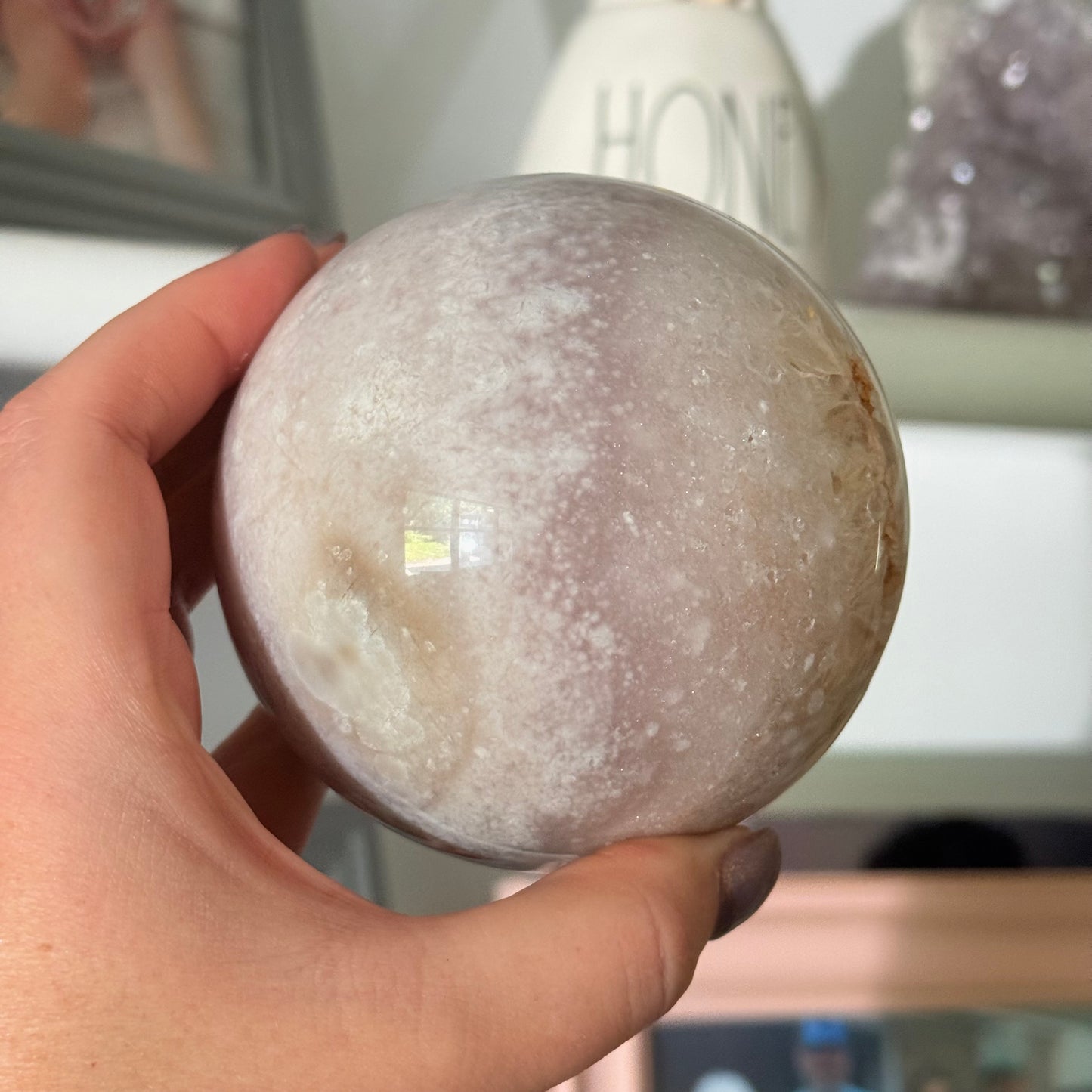 Pink Amethyst & Flower Agate Crystal Sugar Druzy Sphere