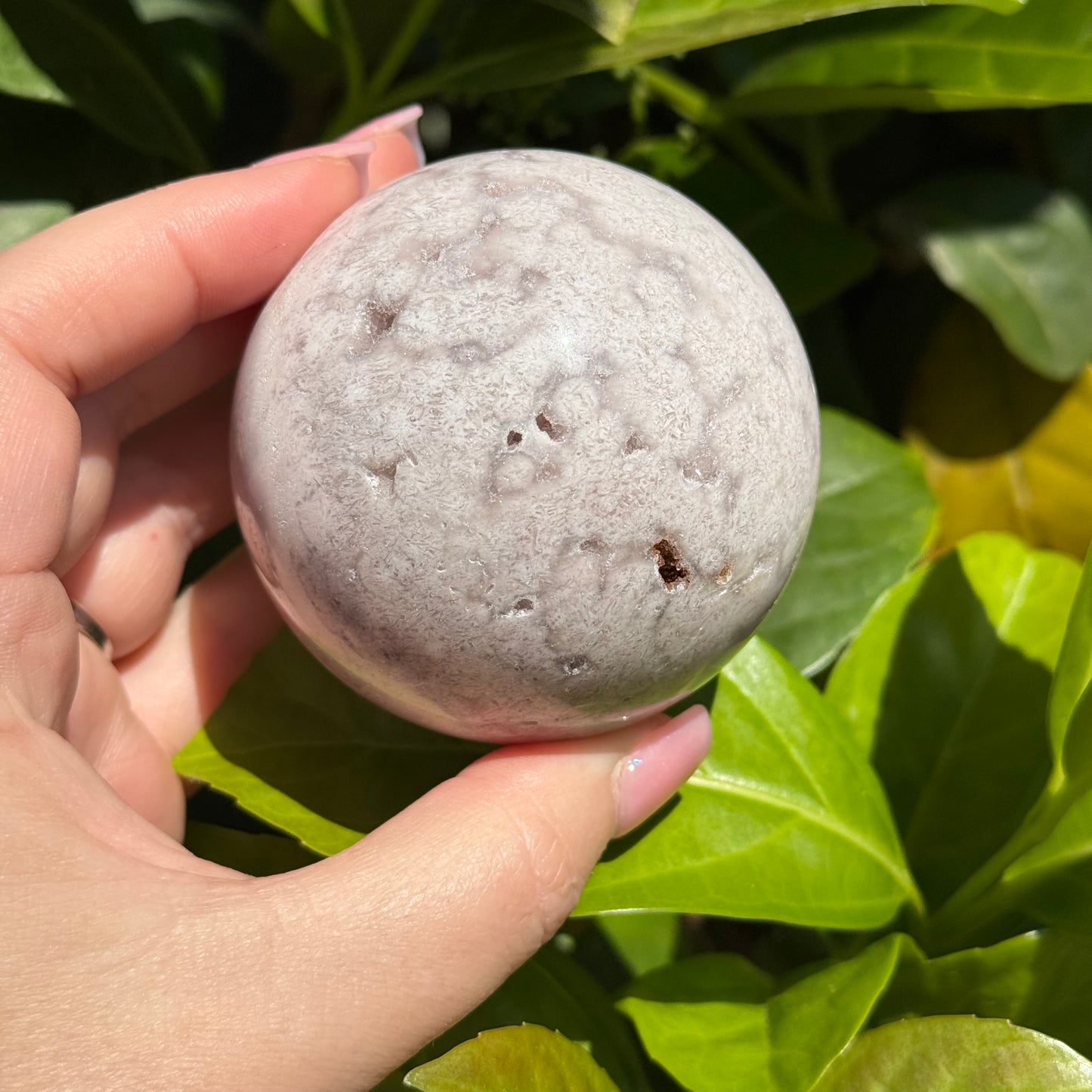 Pink Amethyst & Flower Agate Druzy Crystal Sphere