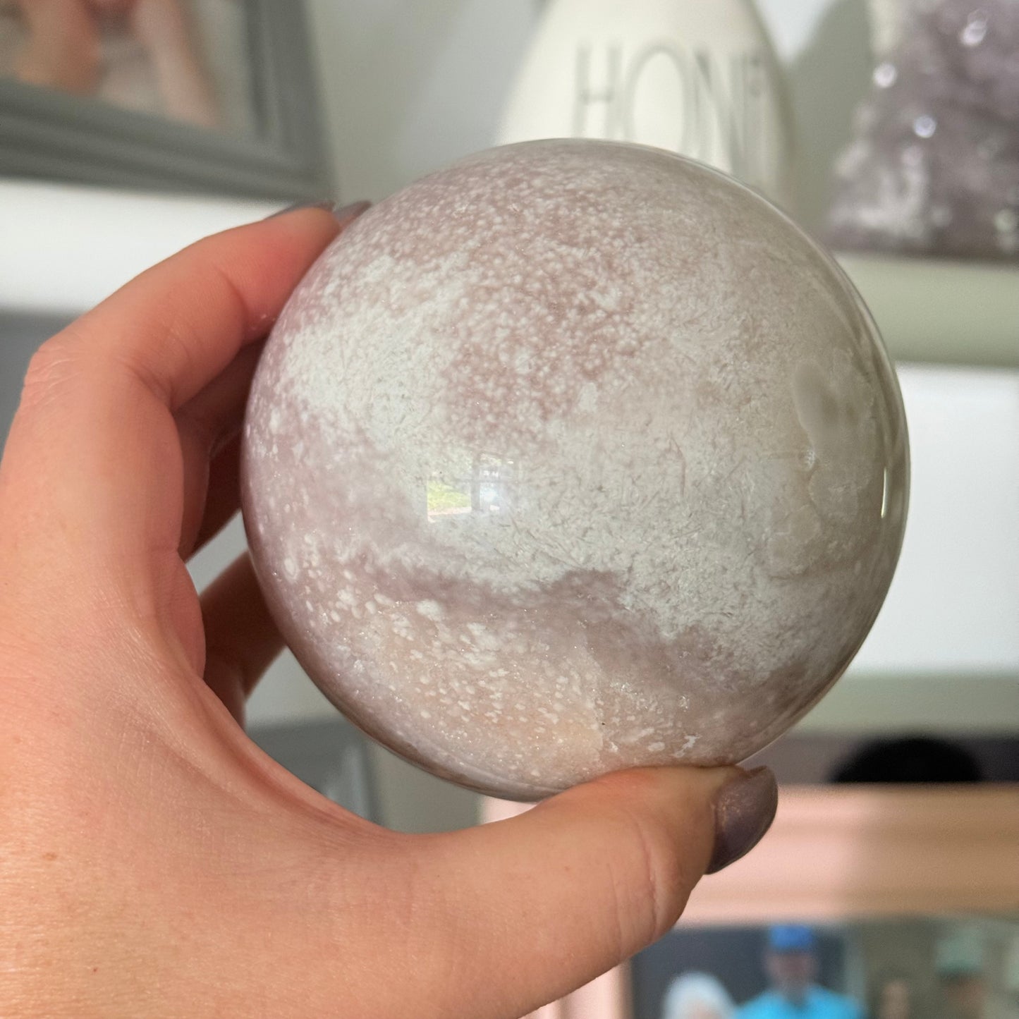 Pink Amethyst & Flower Agate Crystal Sugar Druzy Sphere