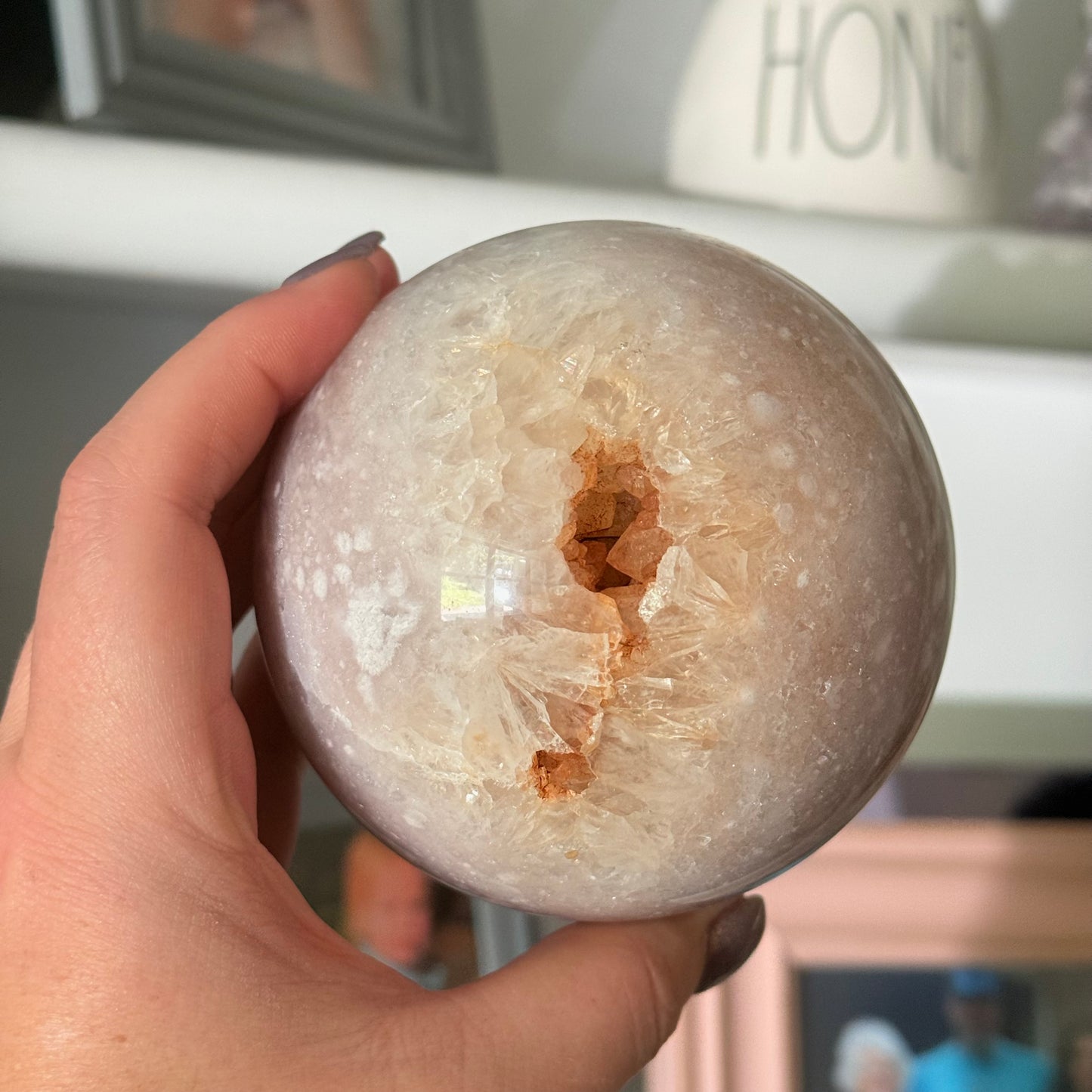 Pink Amethyst & Flower Agate Crystal Sugar Druzy Sphere