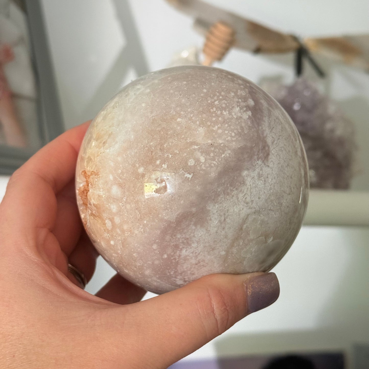 Pink Amethyst & Flower Agate Crystal Sugar Druzy Sphere