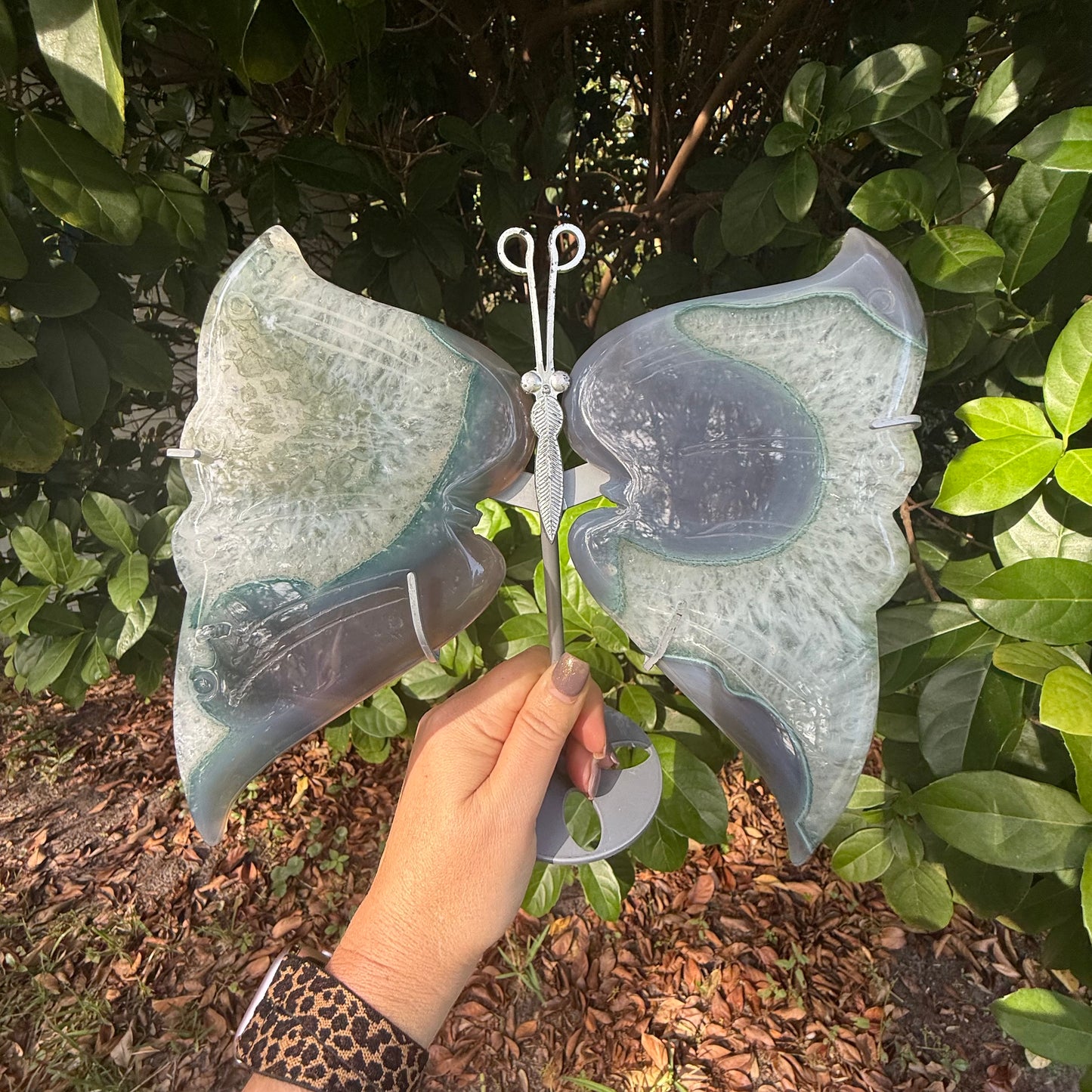 Natural Moss Agate Butterfly Crystal Wings