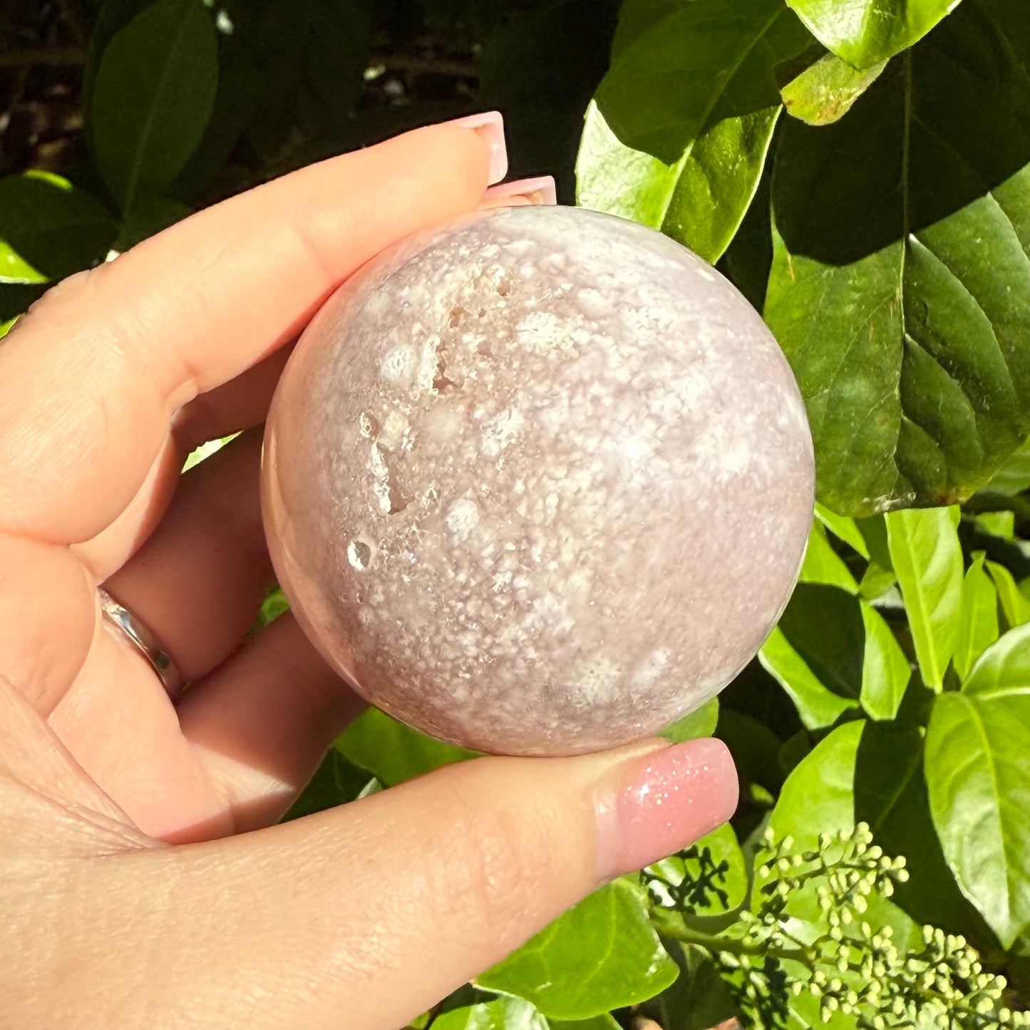 Pink Amethyst & Flower Agate Druzy Crystal Sphere