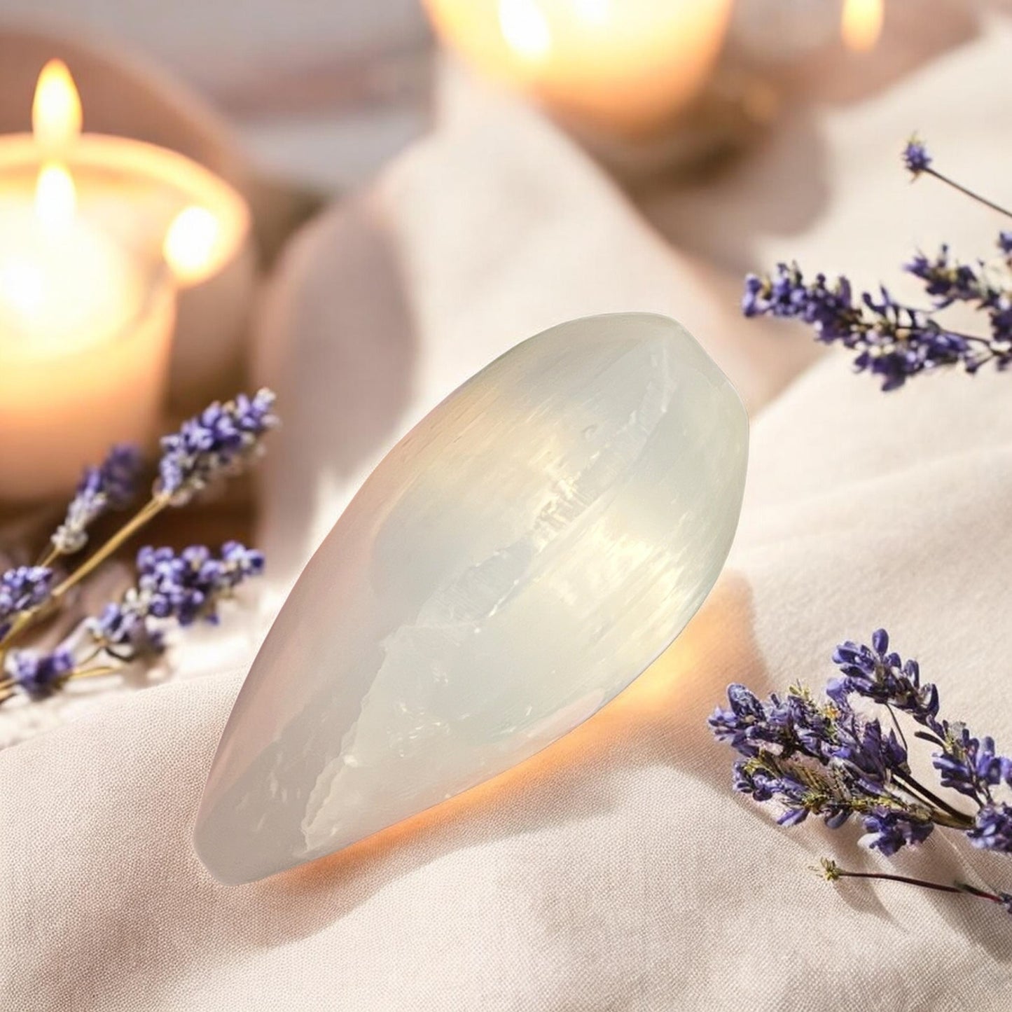 Selenite Heart Crystal Carving