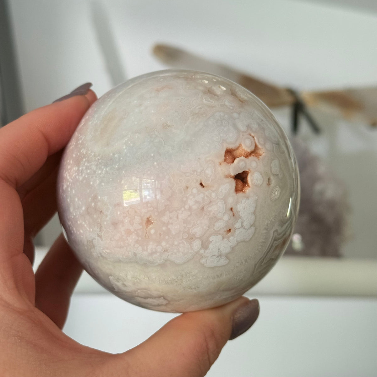 Pink Amethyst & Flower Agate Crystal Sugar Druzy Sphere