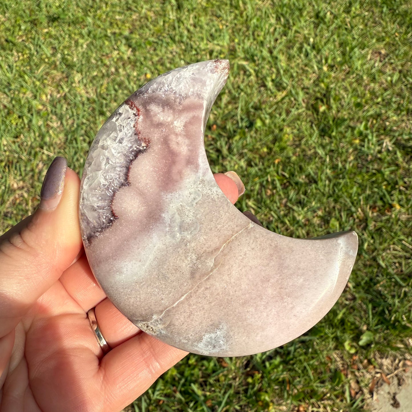Pink Amethyst Crystal Moon Carving