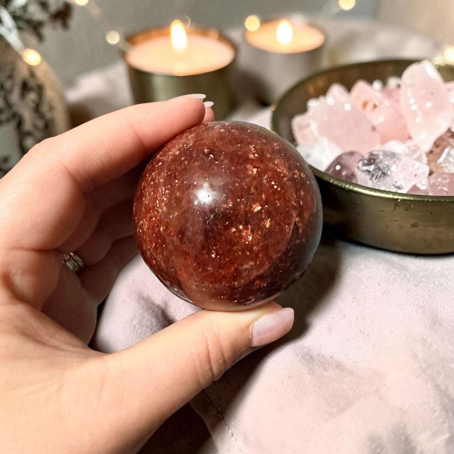 Sparkled Strawberry Quartz Crystal Sphere Med