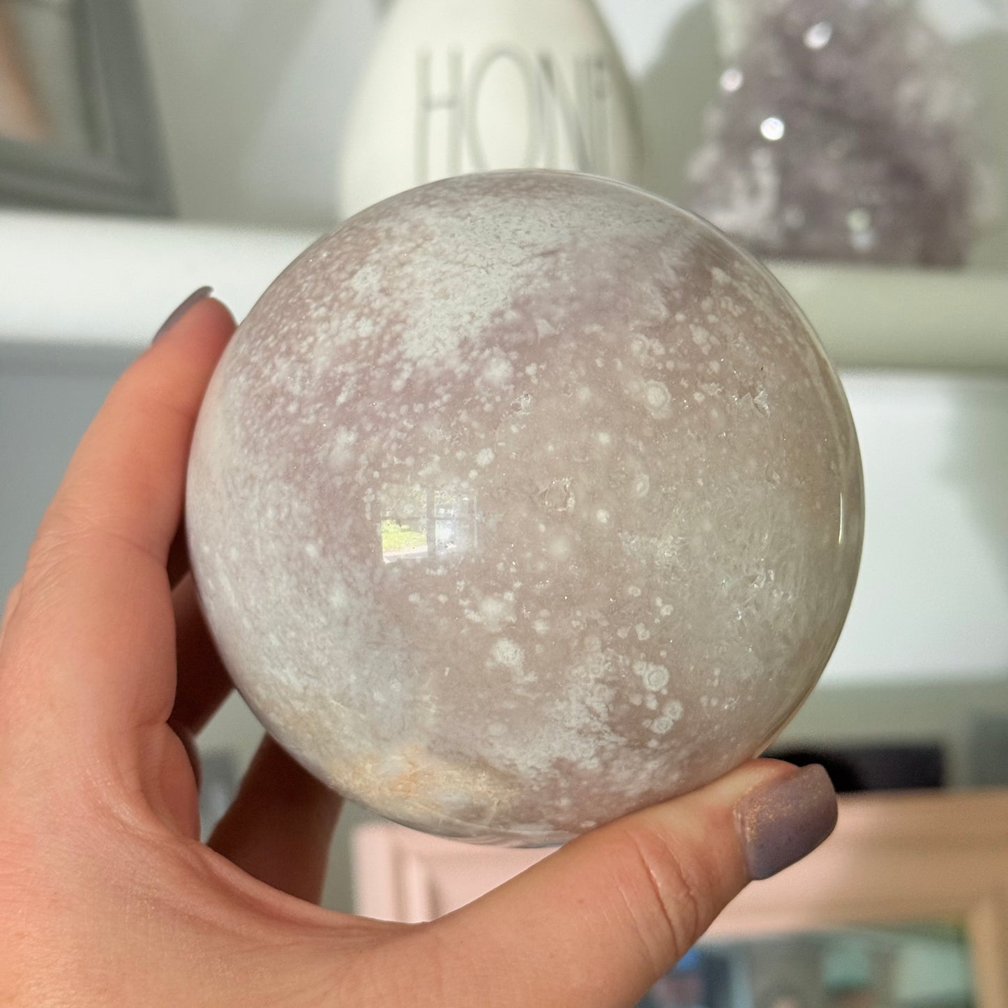 Pink Amethyst & Flower Agate Crystal Sugar Druzy Sphere