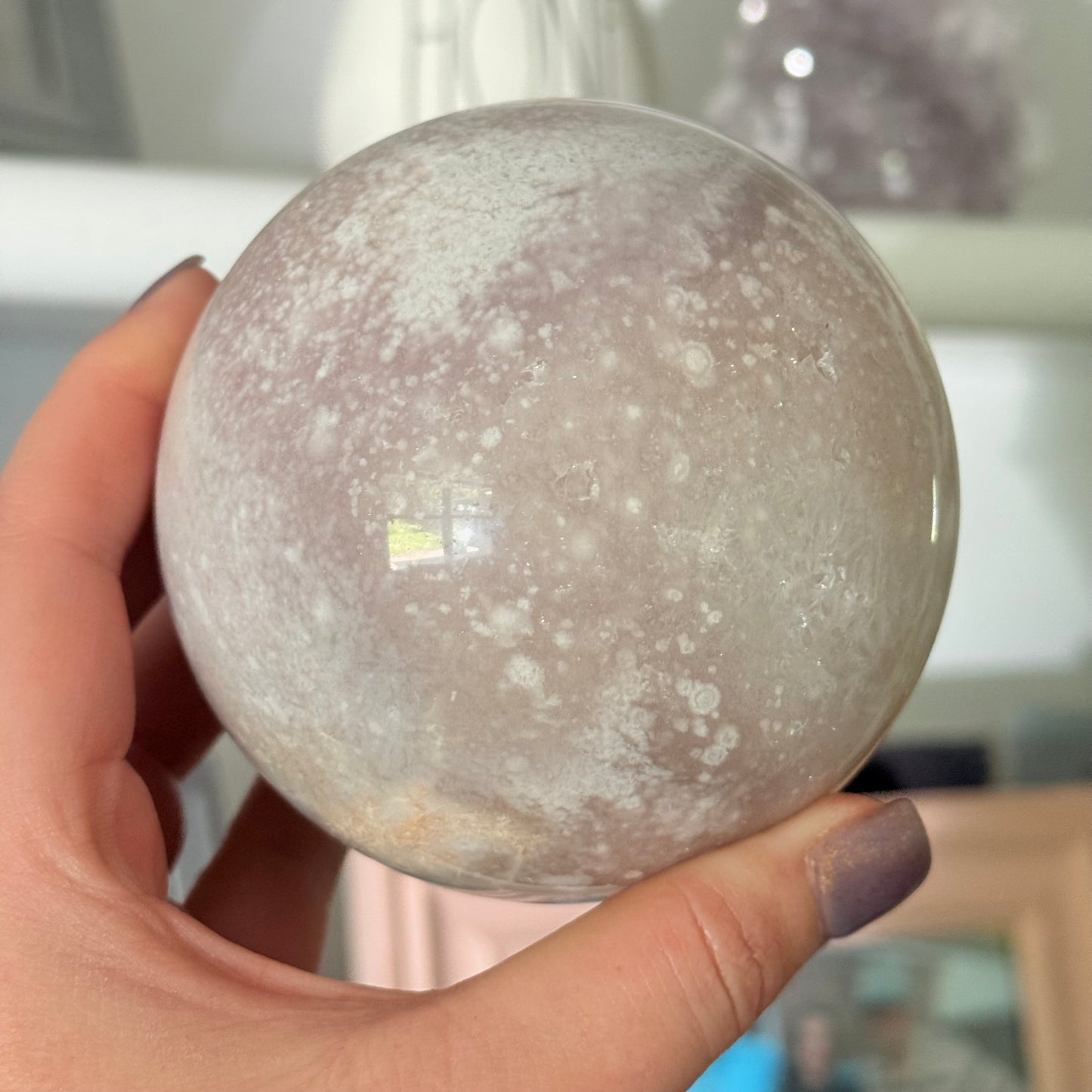 Pink Amethyst & Flower Agate Crystal Sugar Druzy Sphere
