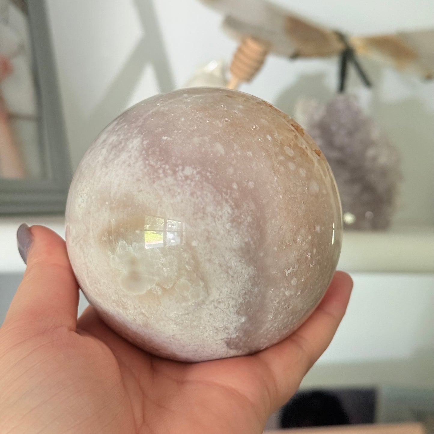 Pink Amethyst & Flower Agate Crystal Sugar Druzy Sphere