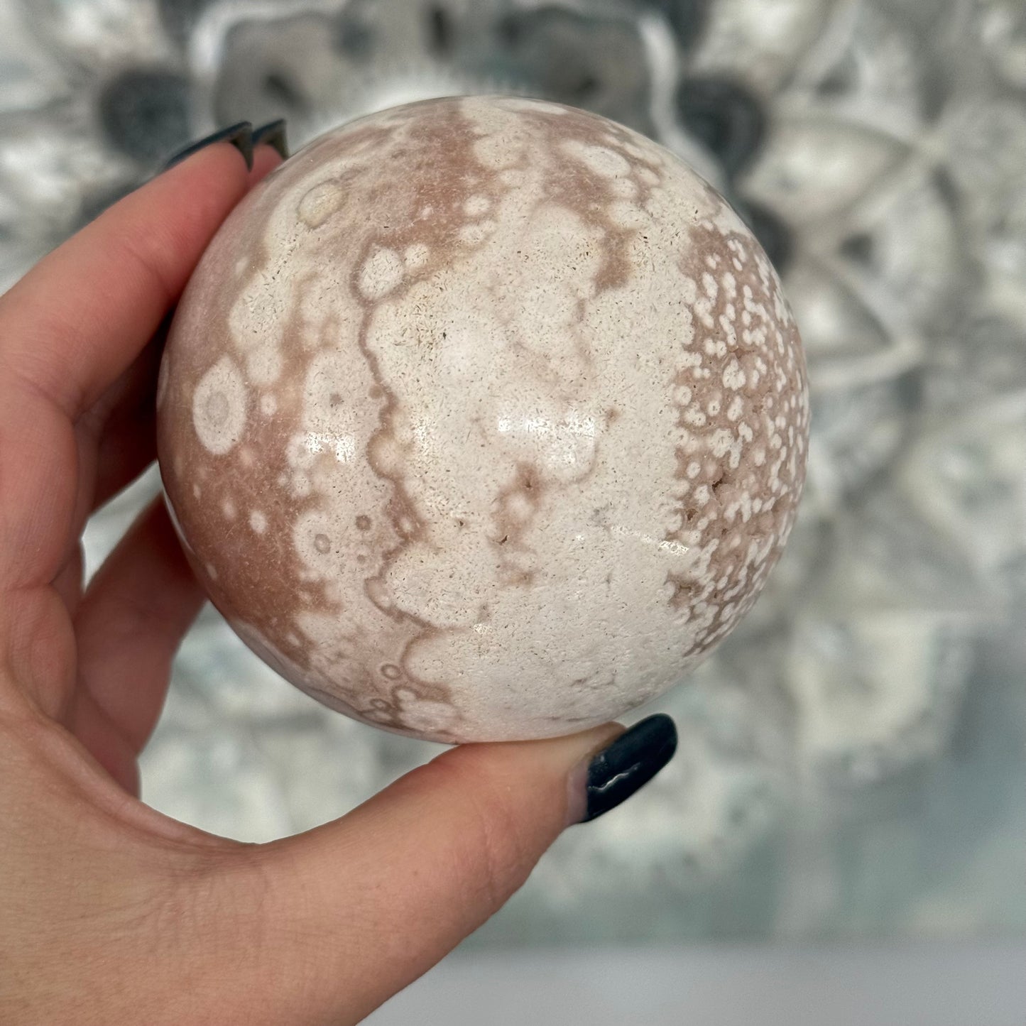 Pink Amethyst & Flower Agate Crystal Sugar Druzy Sphere