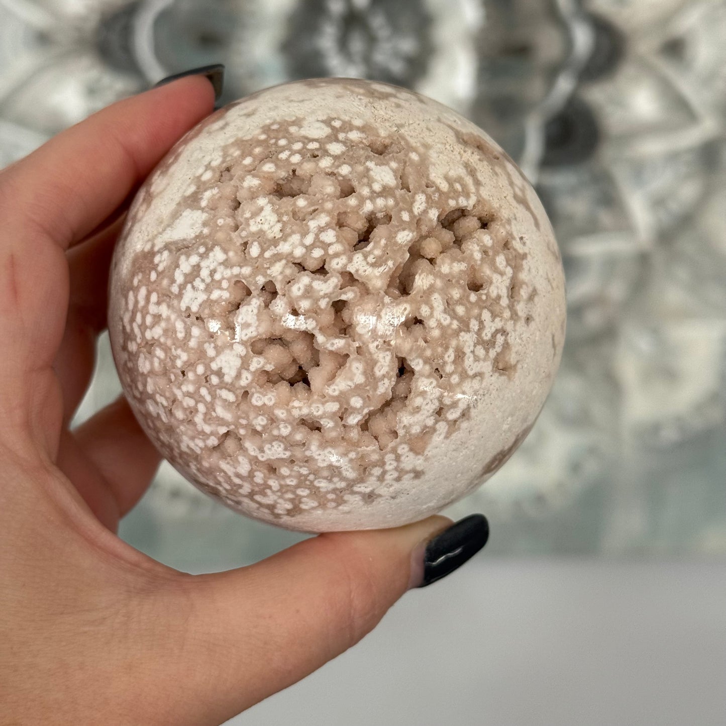 Pink Amethyst & Flower Agate Crystal Sugar Druzy Sphere