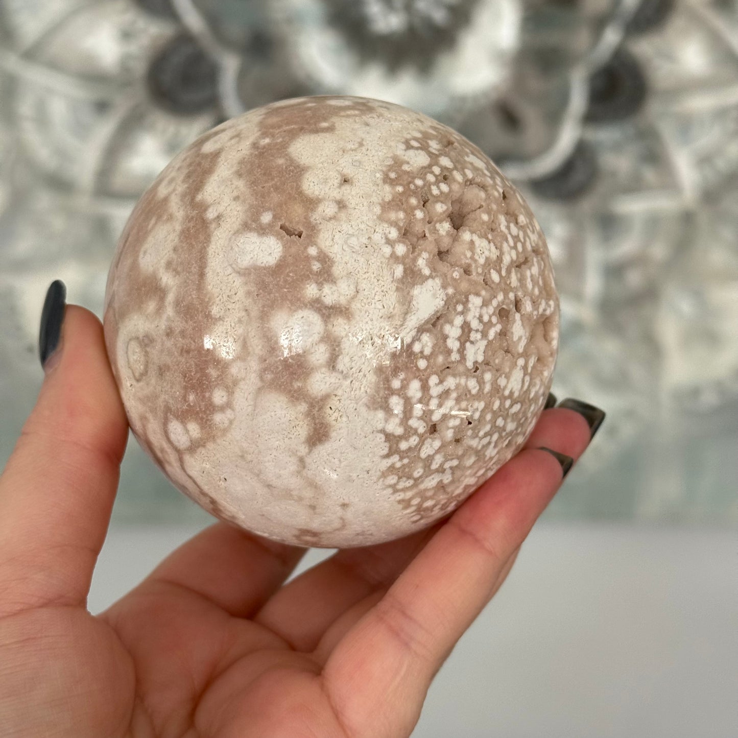 Pink Amethyst & Flower Agate Crystal Sugar Druzy Sphere