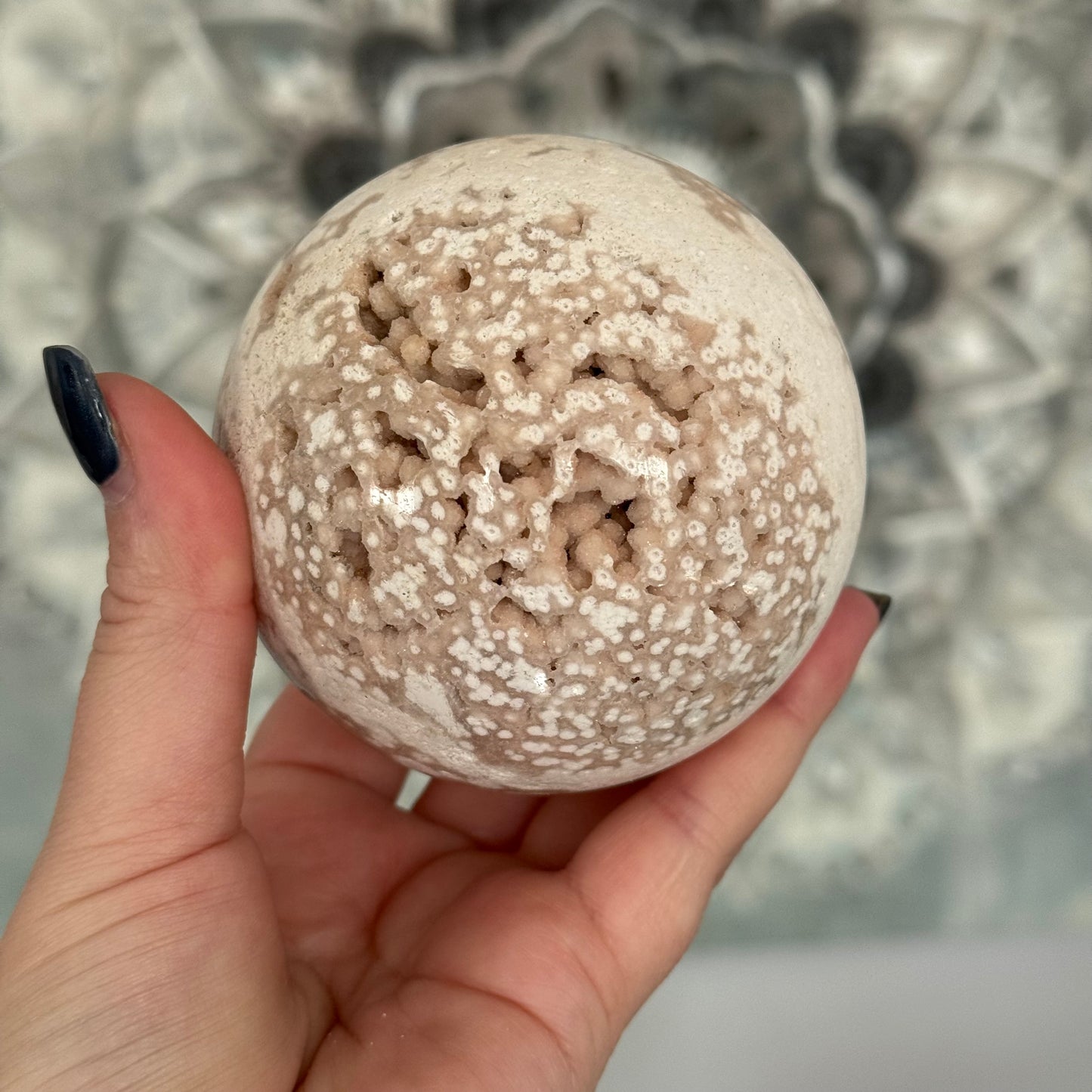 Pink Amethyst & Flower Agate Crystal Sugar Druzy Sphere