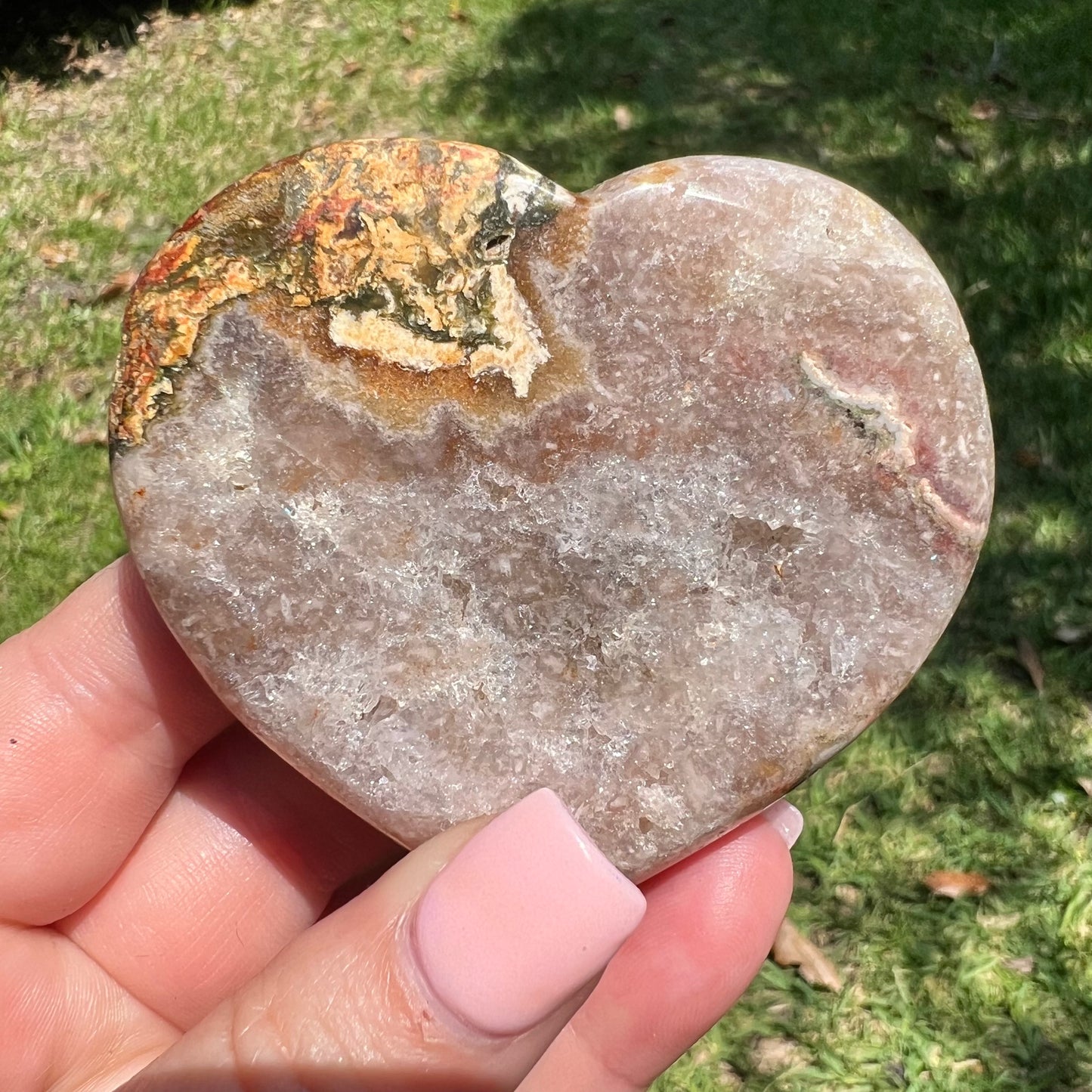 Pink Amethyst & Jasper Crystal Heart Carving
