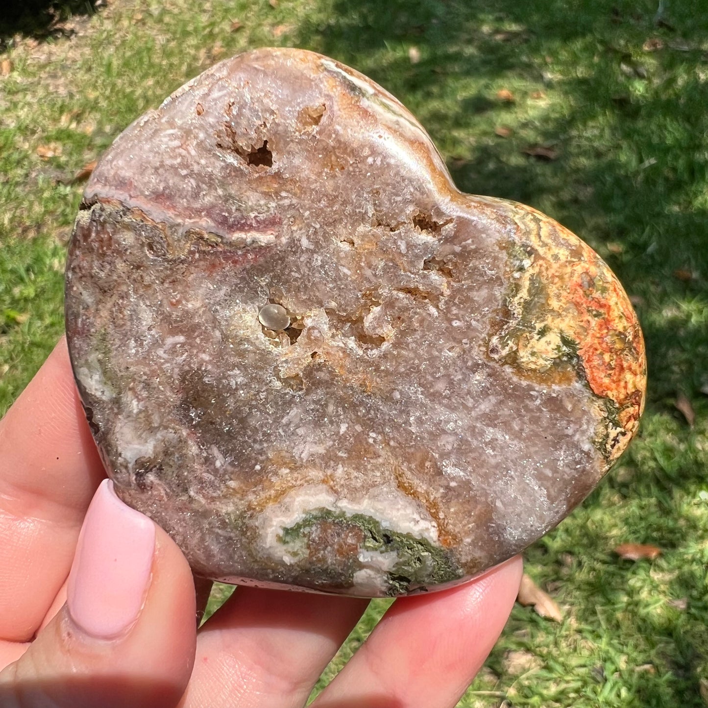 Pink Amethyst & Jasper Crystal Heart Carving