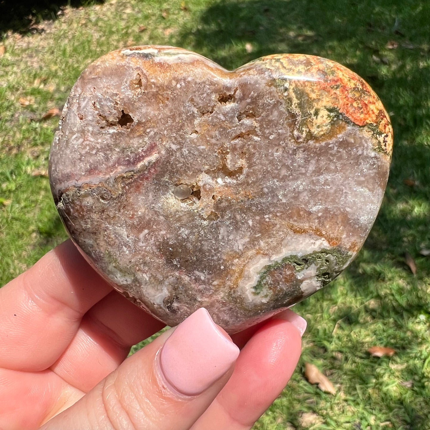 Pink Amethyst & Jasper Crystal Heart Carving