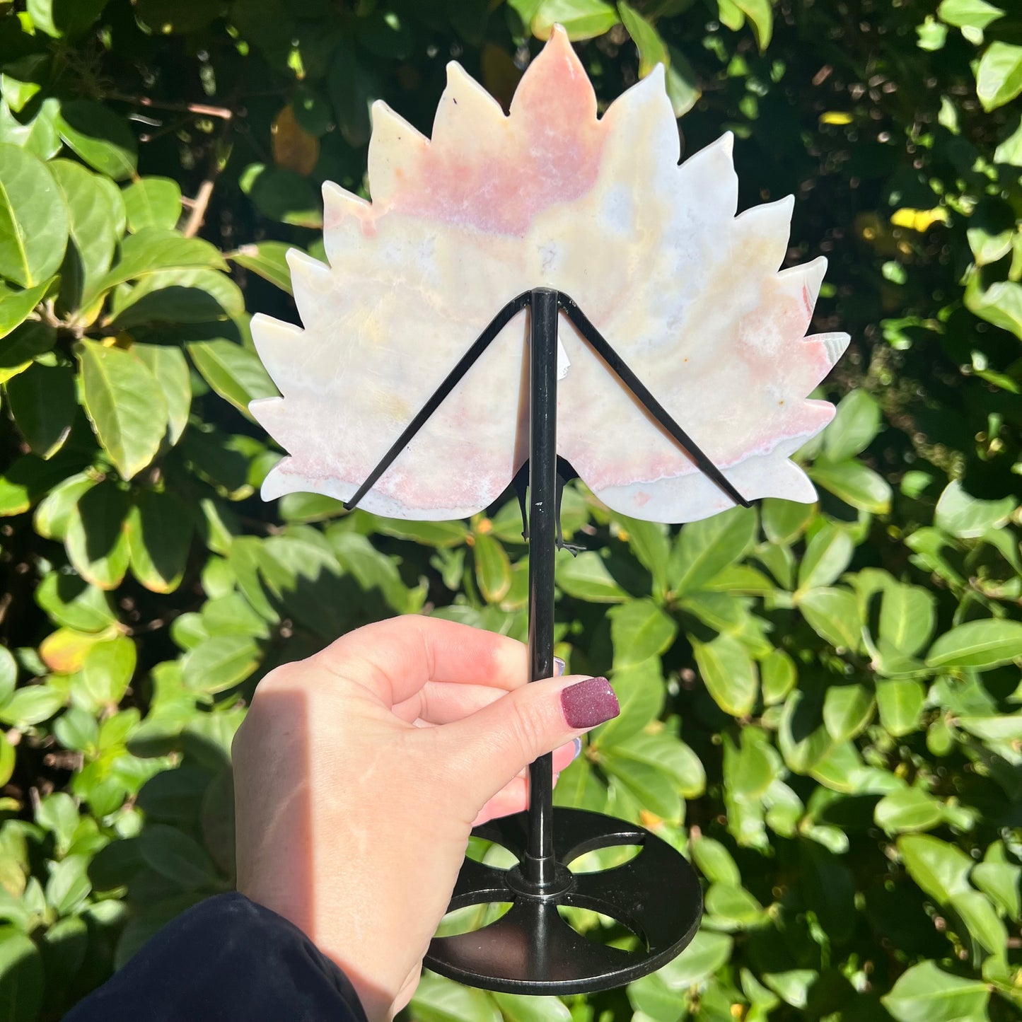 Rare Pink Calcite Peacock Crystal Wings Carving
