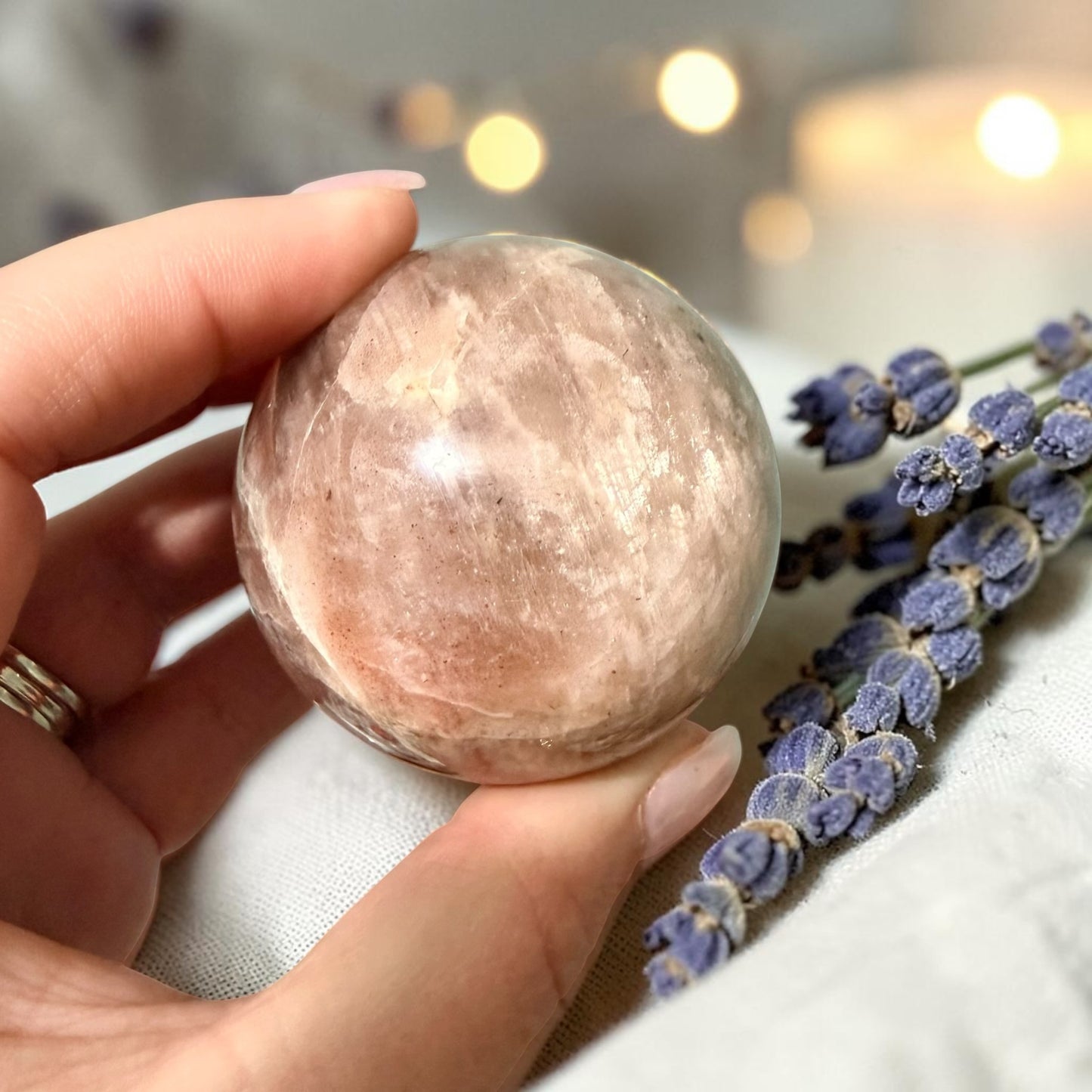 Natural Moonstone Crystal Sphere w/ Flash