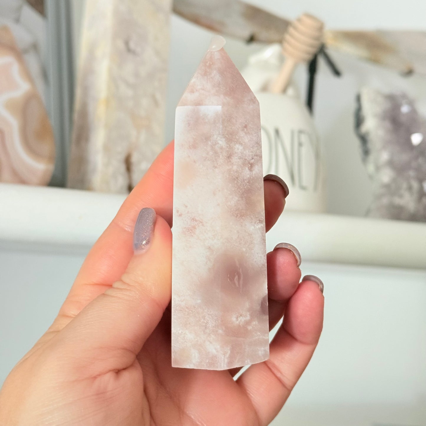 Pink Amethyst & Flower Agate Crystal Tower