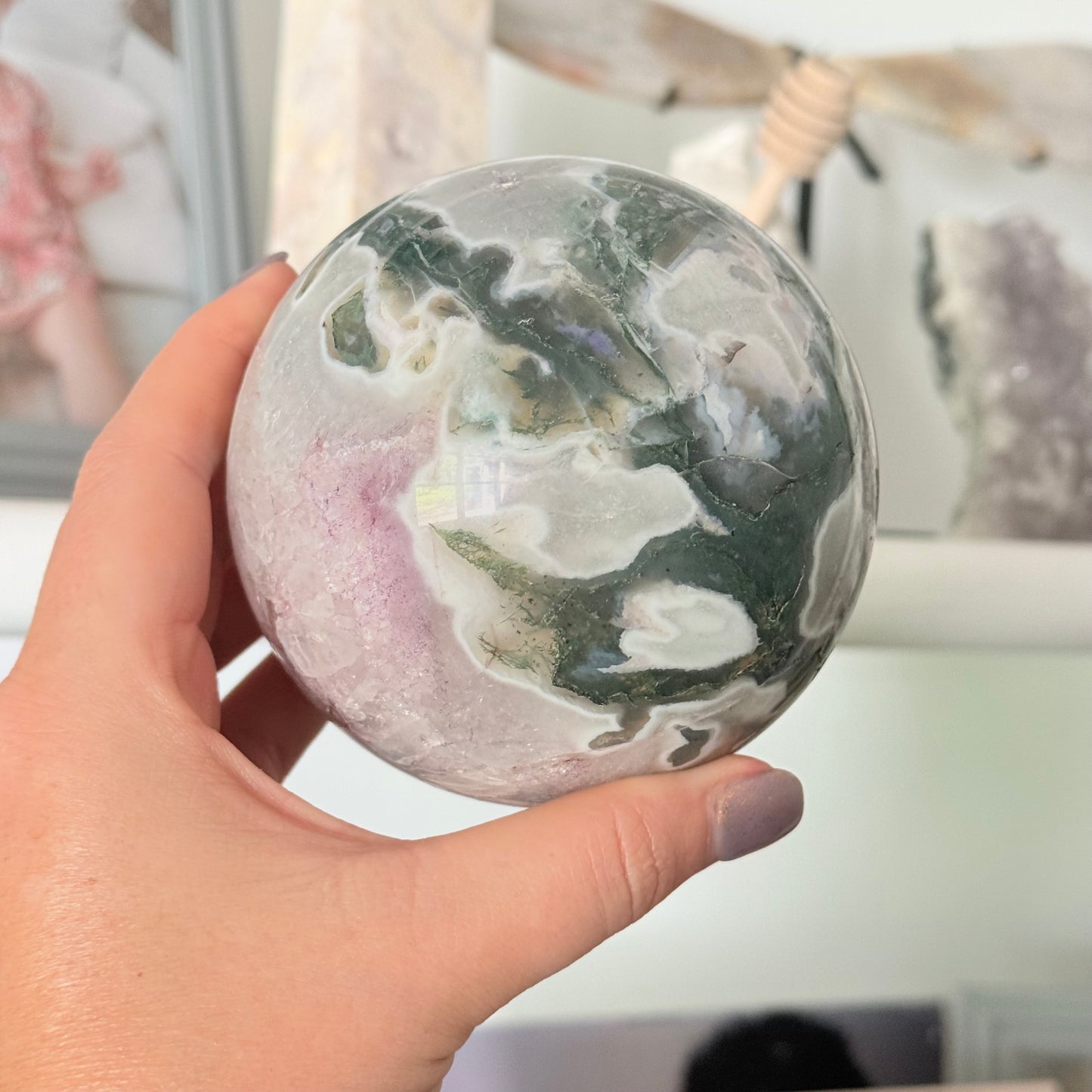 Moss Agate Crystal Sphere