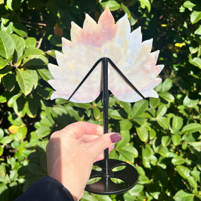 Rare Pink Calcite Peacock Crystal Wings Carving