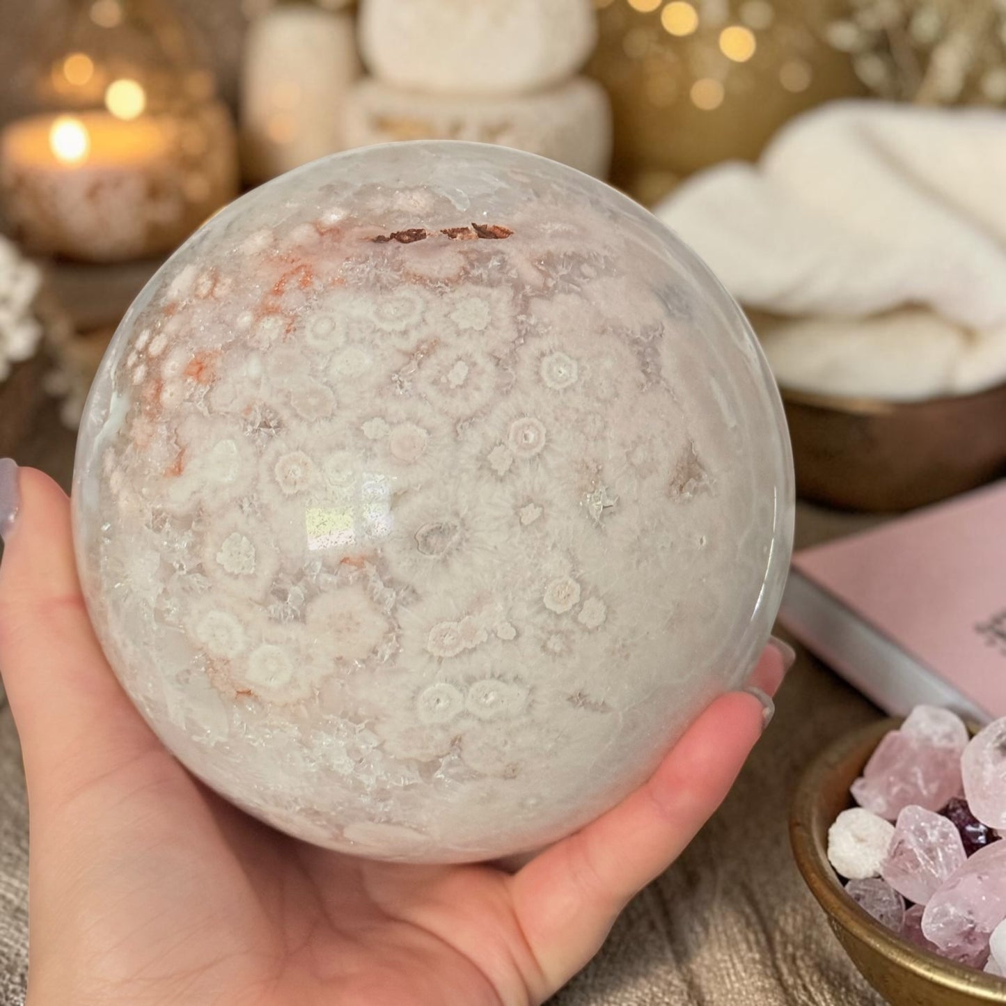 Pink Amethyst & Flower Agate Druzy Crystal Sphere 6lbs
