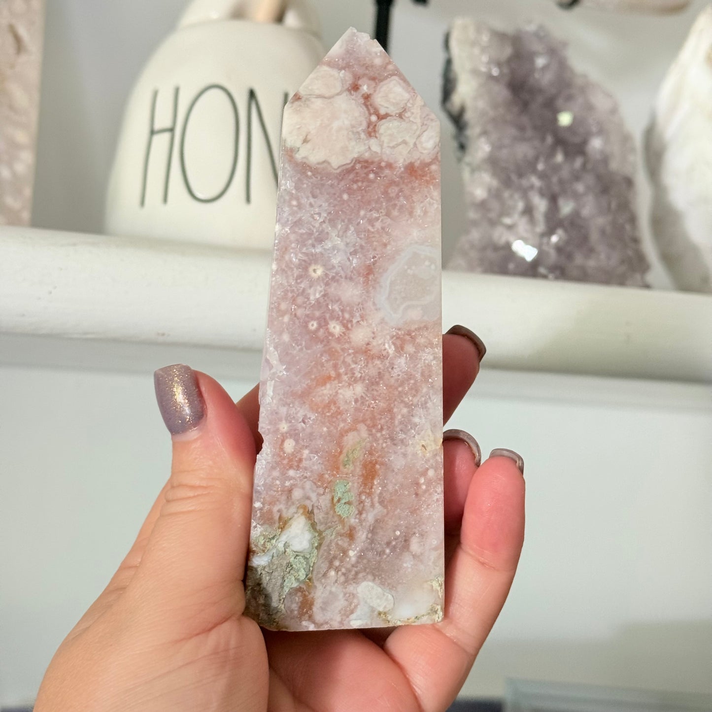 Druzy Pink Amethyst & Flower Agate Crystal Tower