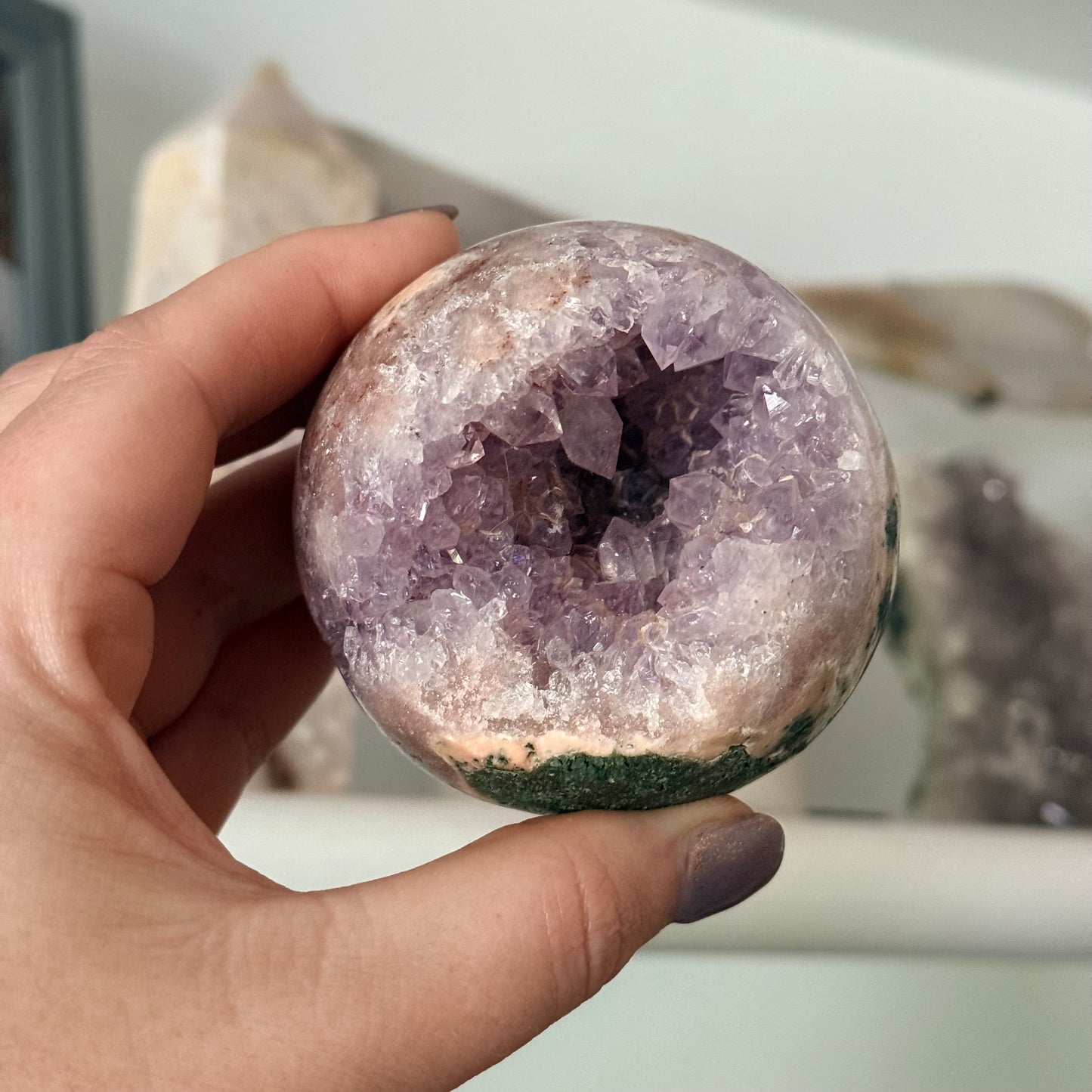 Incredible Druzy Pink Amethyst Crystal Sphere