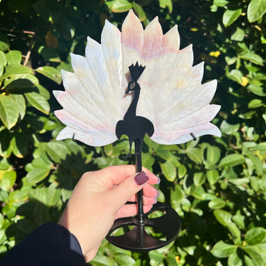 Rare Pink Calcite Peacock Crystal Wings Carving