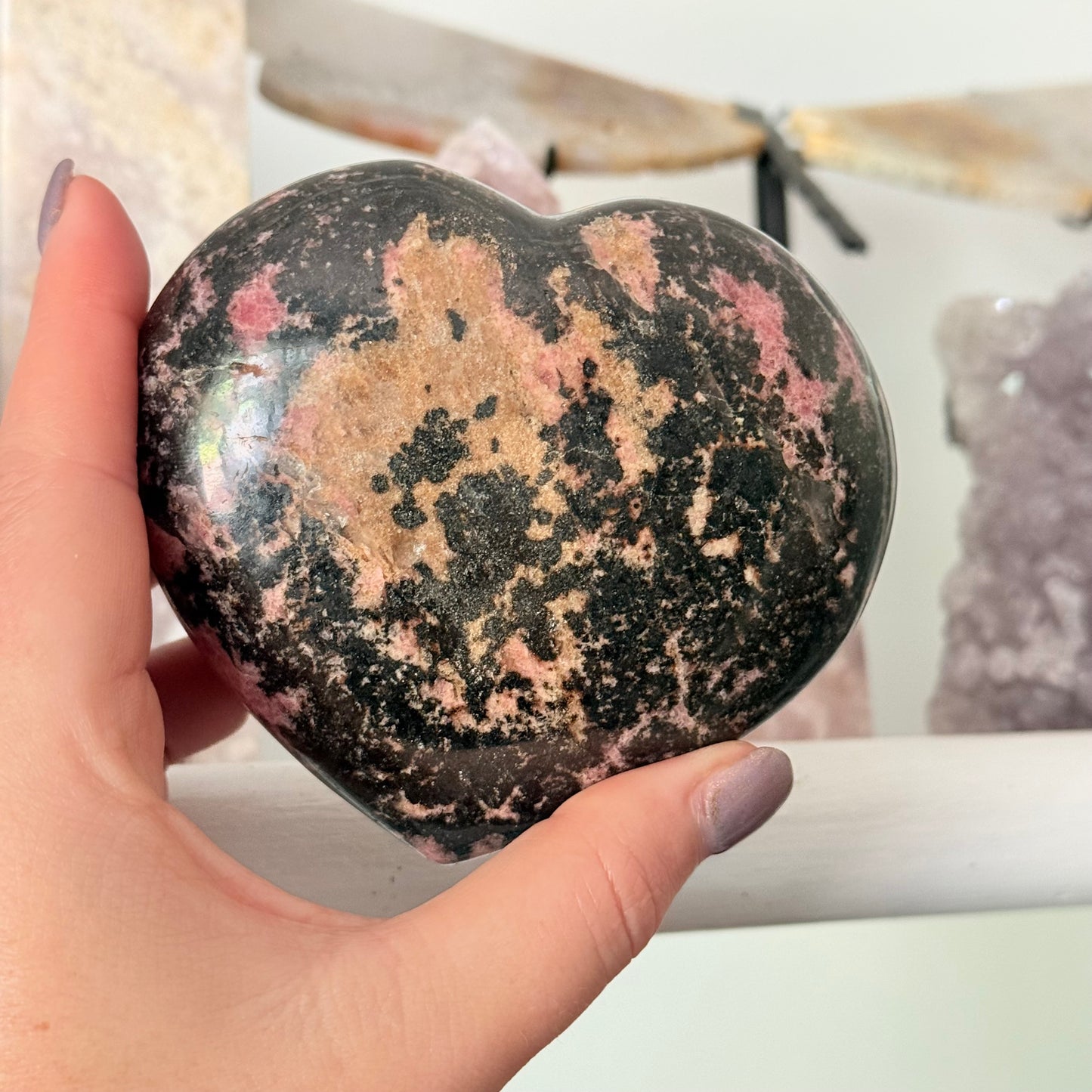Rhodonite Crystal Heart Carving
