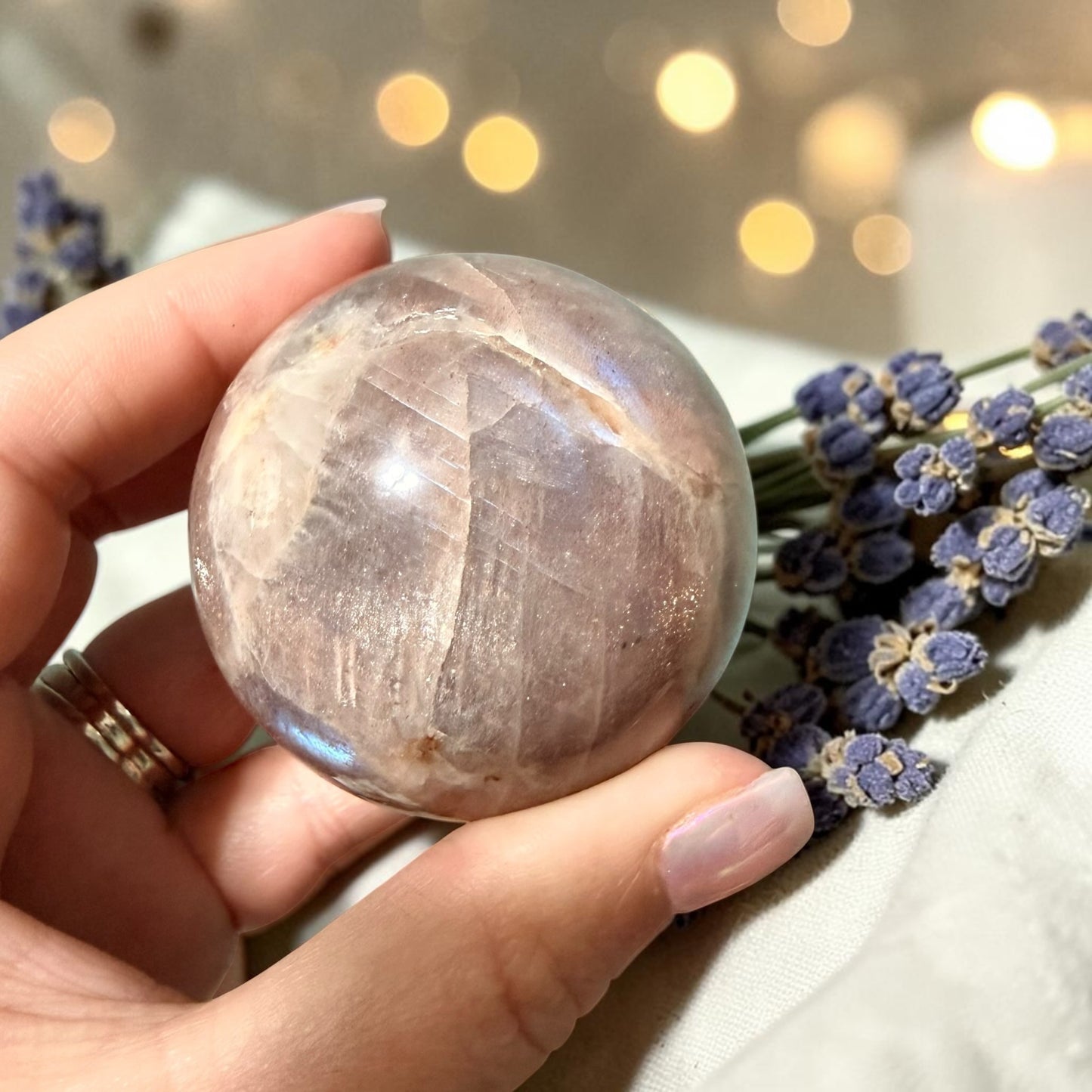 Natural Moonstone Crystal Sphere w/ Flash
