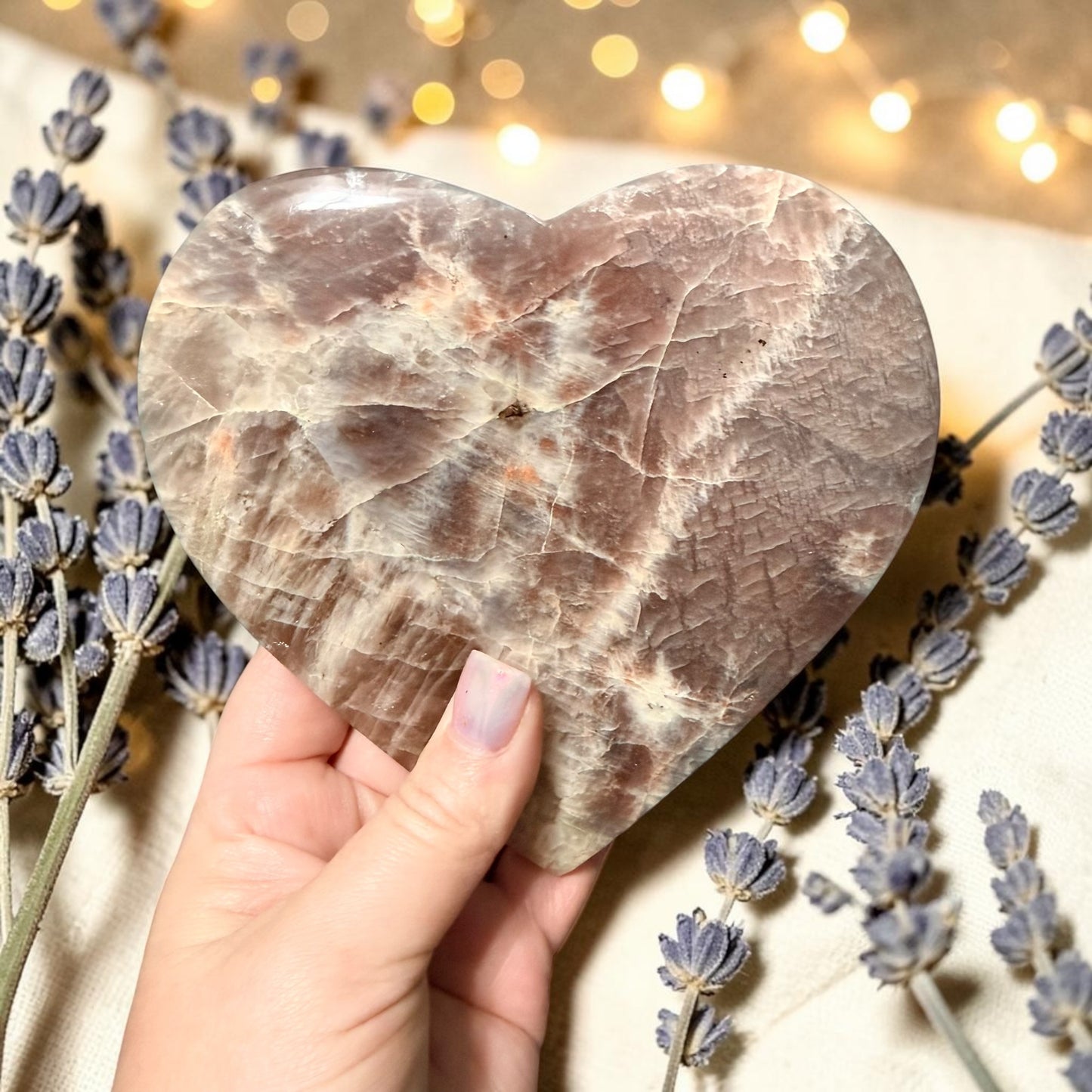 Sunstone Moonstone Crystal Heart w/ Flash
