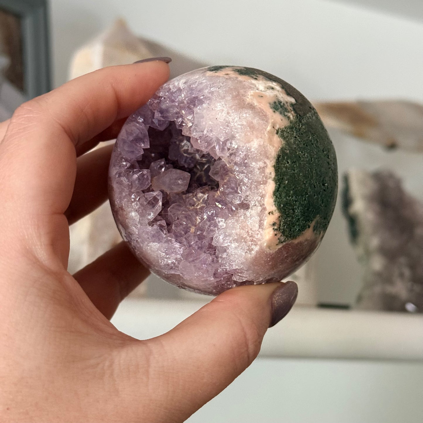 Incredible Druzy Pink Amethyst Crystal Sphere