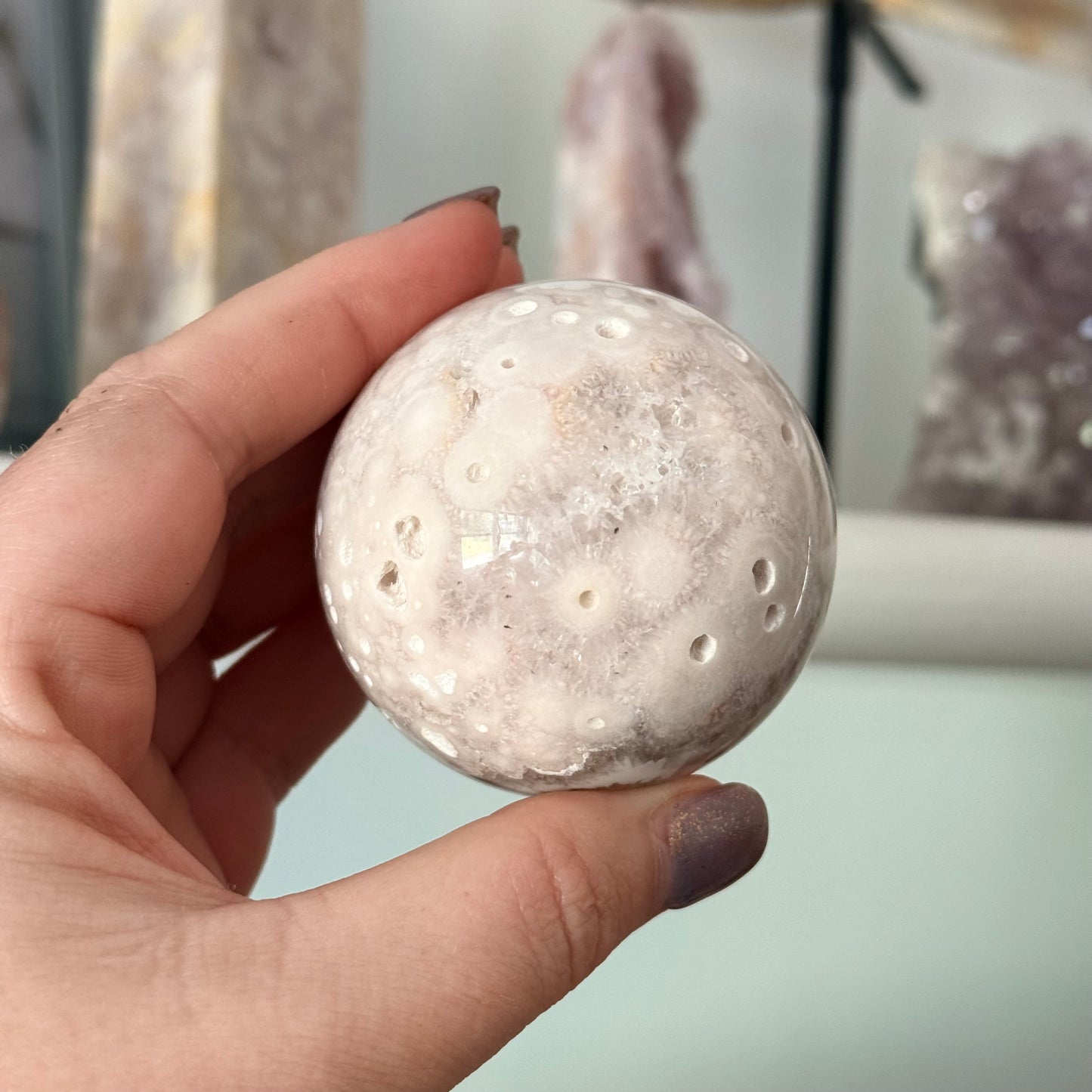 Pink Amethyst & Flower Agate Druzy Crystal Sphere